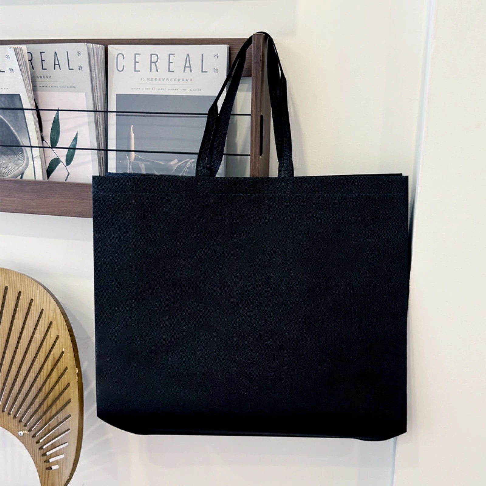 Extra-Large Non-Woven Tote Bags — 9 Styles — Black Plain