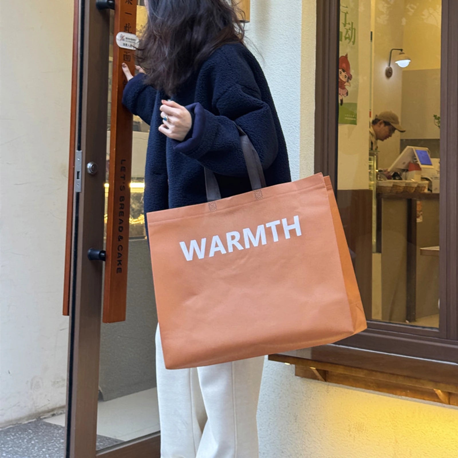 Extra-Large Non-Woven Tote Bags — 9 Styles — Caramel Brown — Warm Print