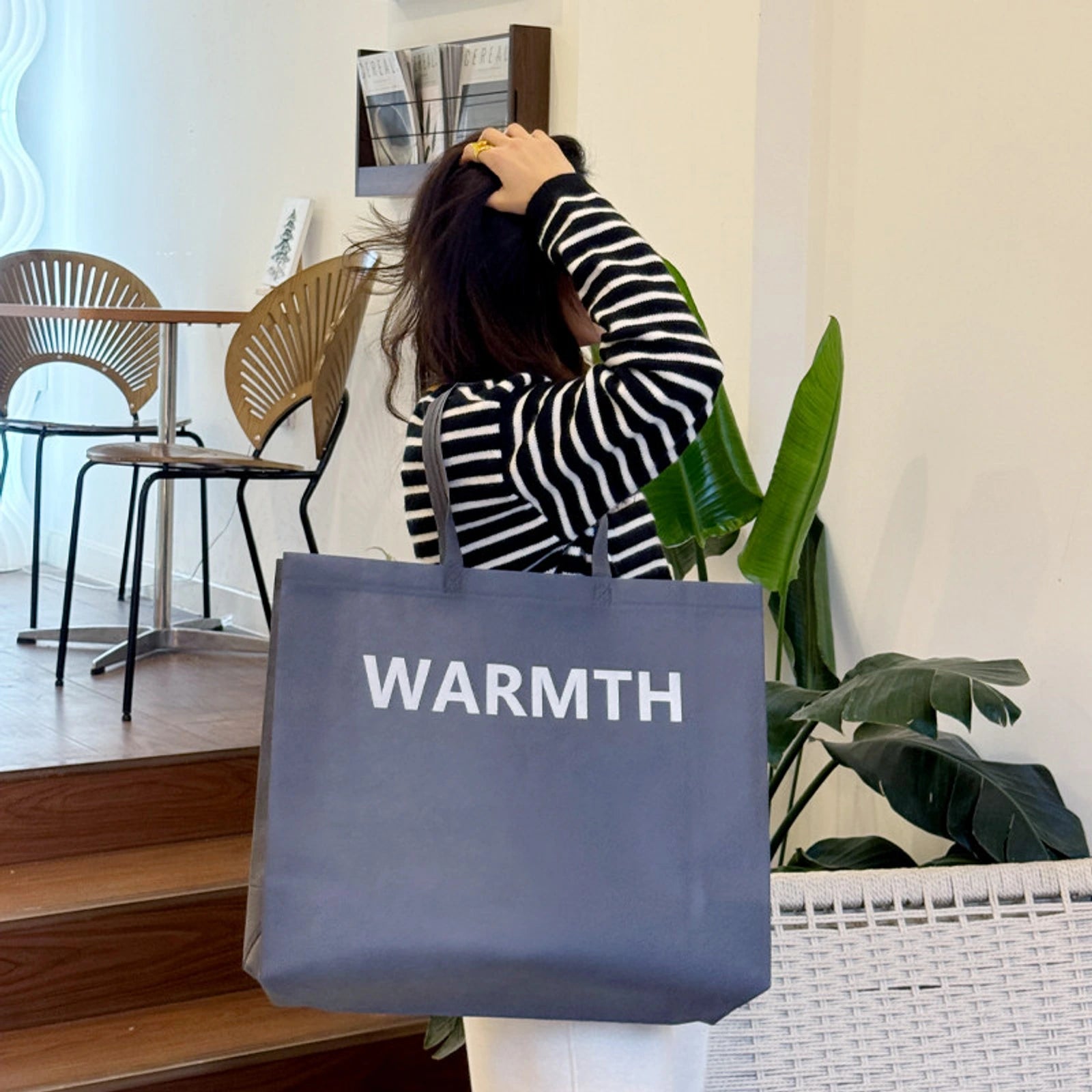 Extra-Large Non-Woven Tote Bags — 9 Styles — Gray — Warm Print