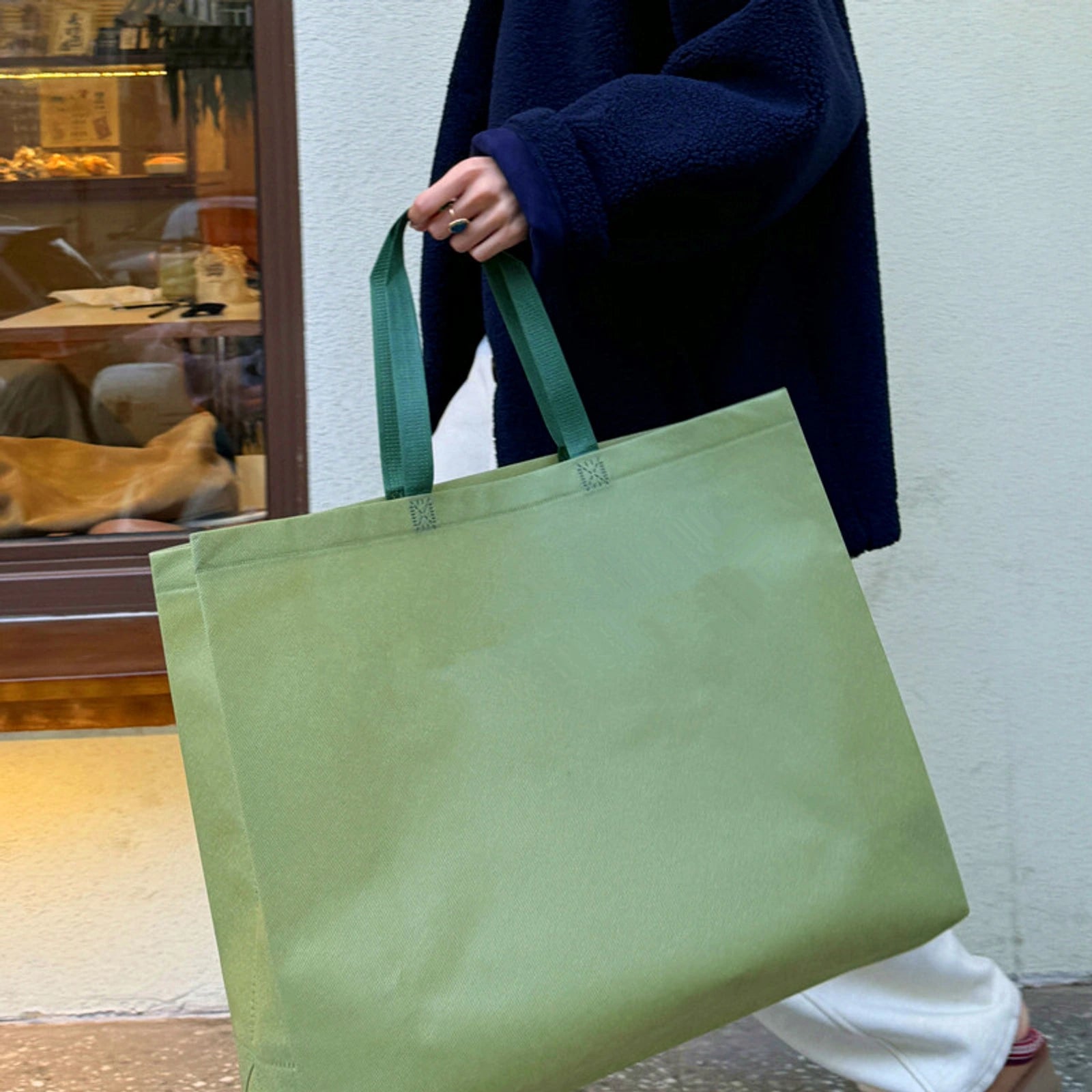 Extra-Large Non-Woven Tote Bags — 9 Styles — Matcha Green Plain