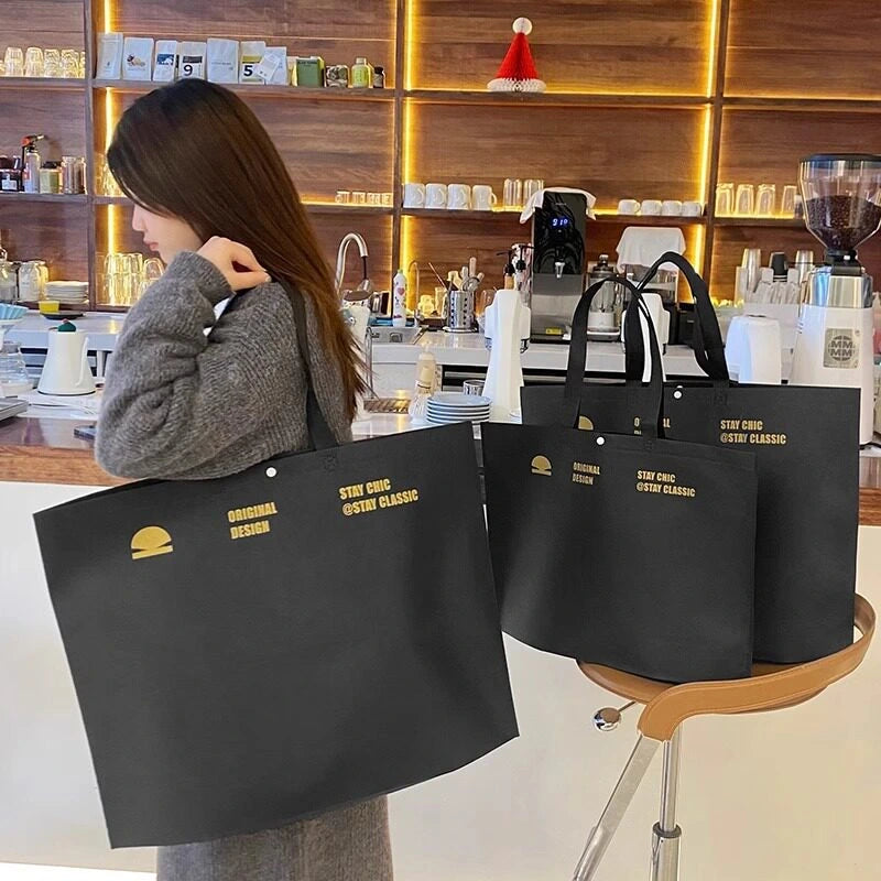 Gold Fan Print extra-large printed non-woven tote bags