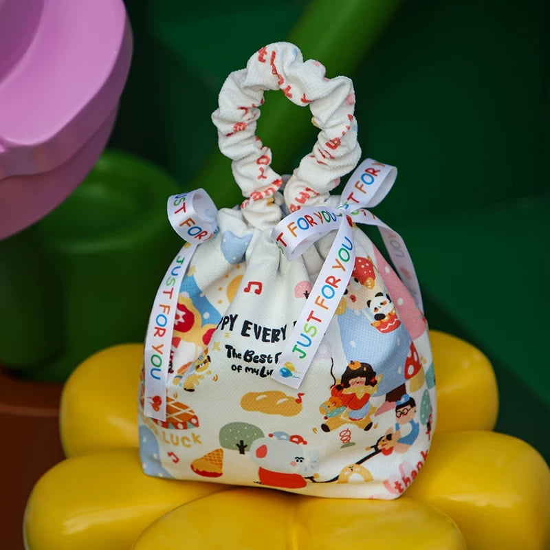 Colorful amusement-park fabric drawstring gift bag