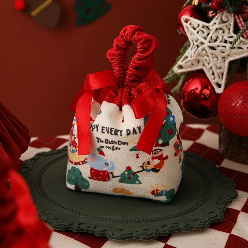 Red amusement-park fabric drawstring gift bag
