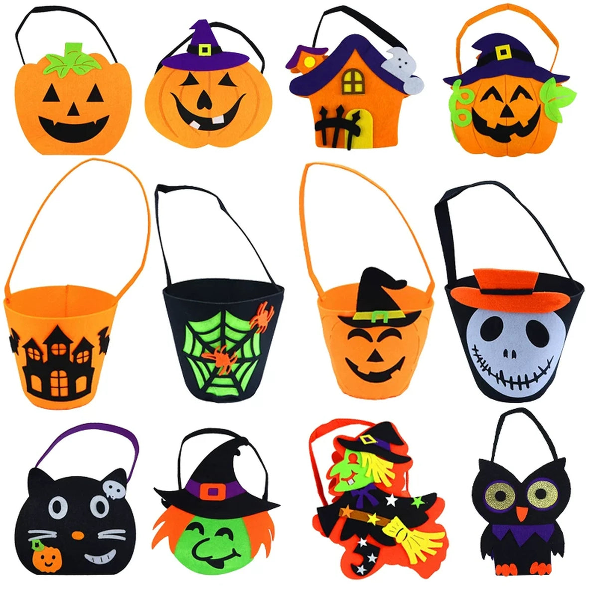 Fabric Pumpkin Halloween Trick-or-Treat Bags with Handles