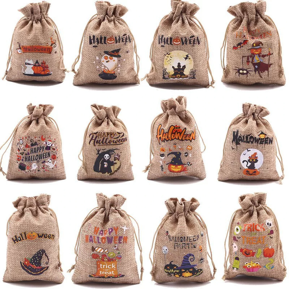 Faux-Burlap Drawstring Halloween Gift Pouches