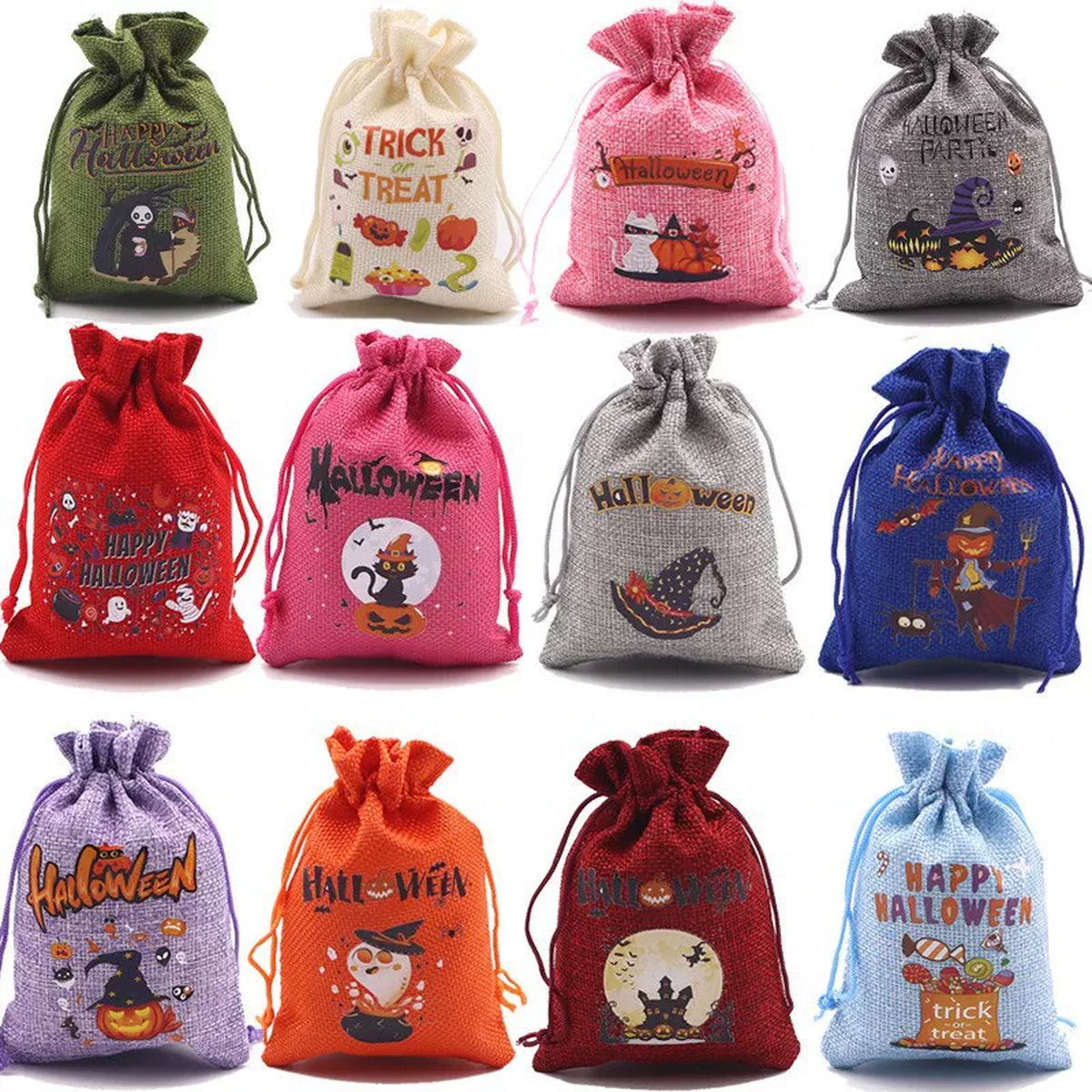 Faux-Burlap Drawstring Halloween Gift Pouches