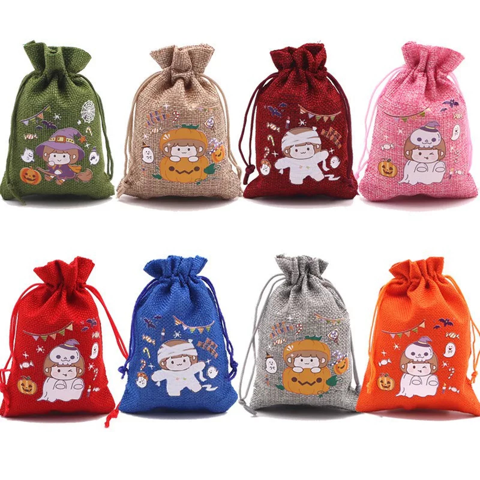 Faux-Burlap Drawstring Halloween Gift Pouches