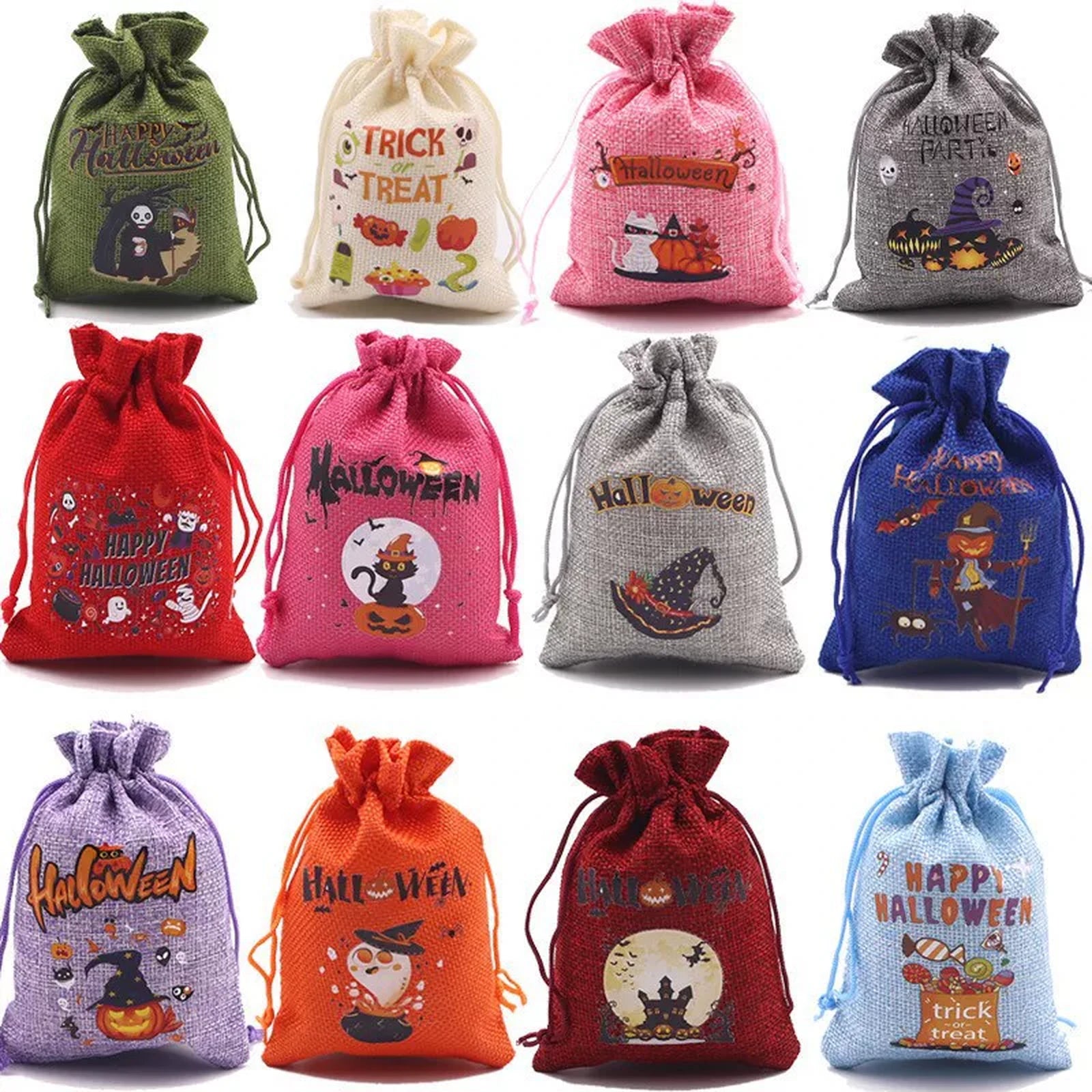 Faux-Burlap Drawstring Halloween Gift Pouches