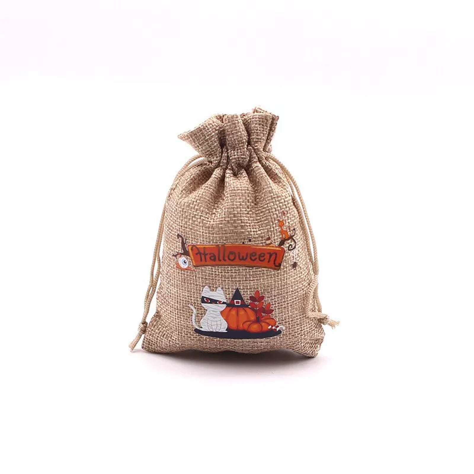 Faux-Burlap Drawstring Halloween Gift Pouches