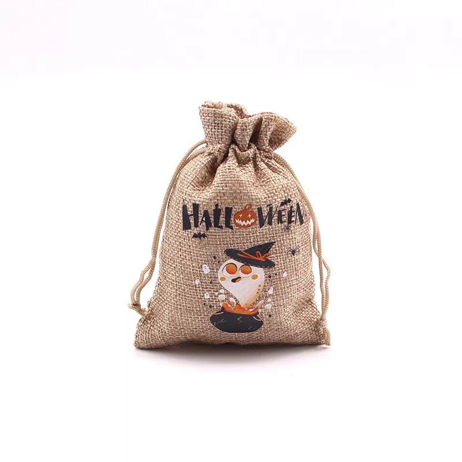 Faux-Burlap Drawstring Halloween Gift Pouches