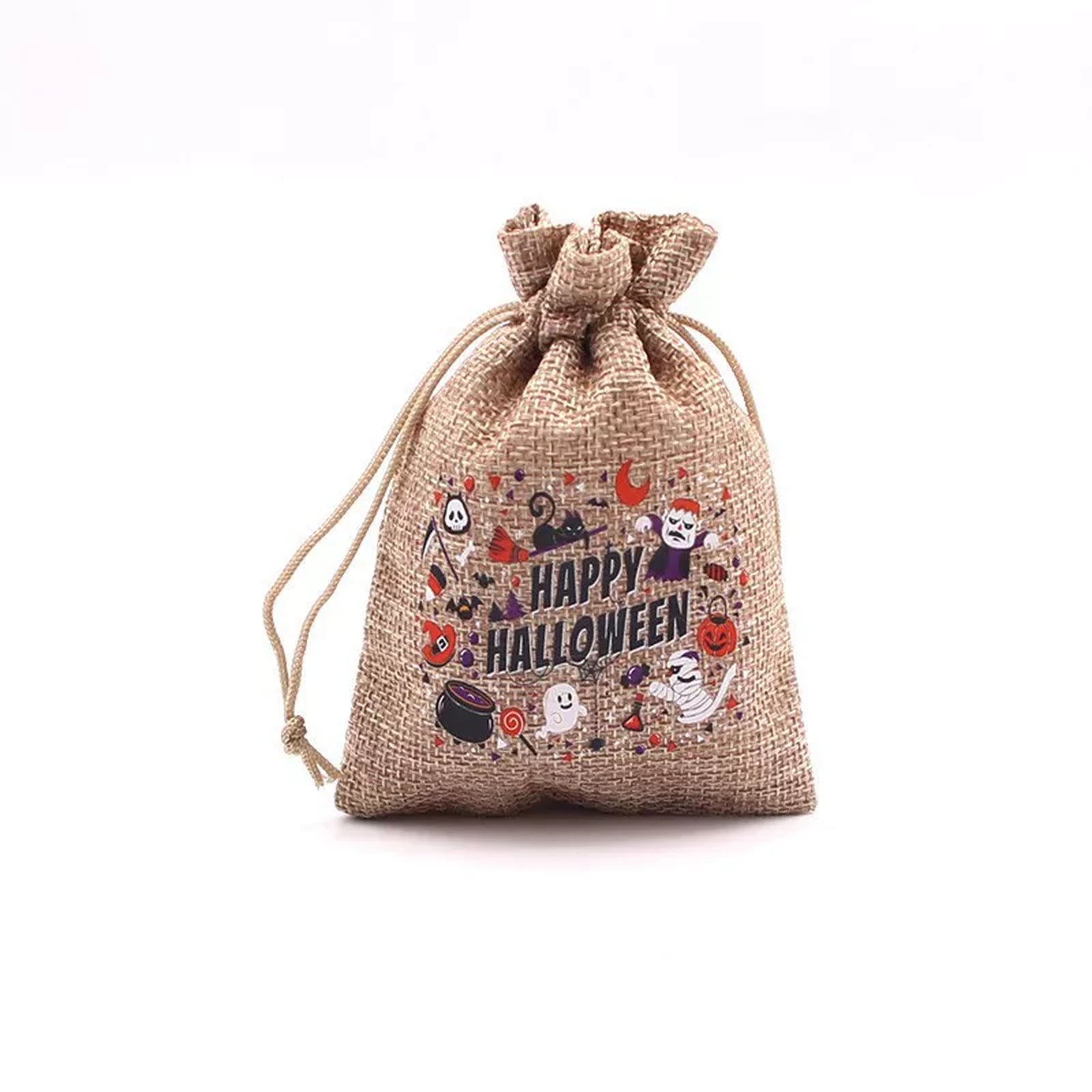 Faux-Burlap Drawstring Halloween Gift Pouches