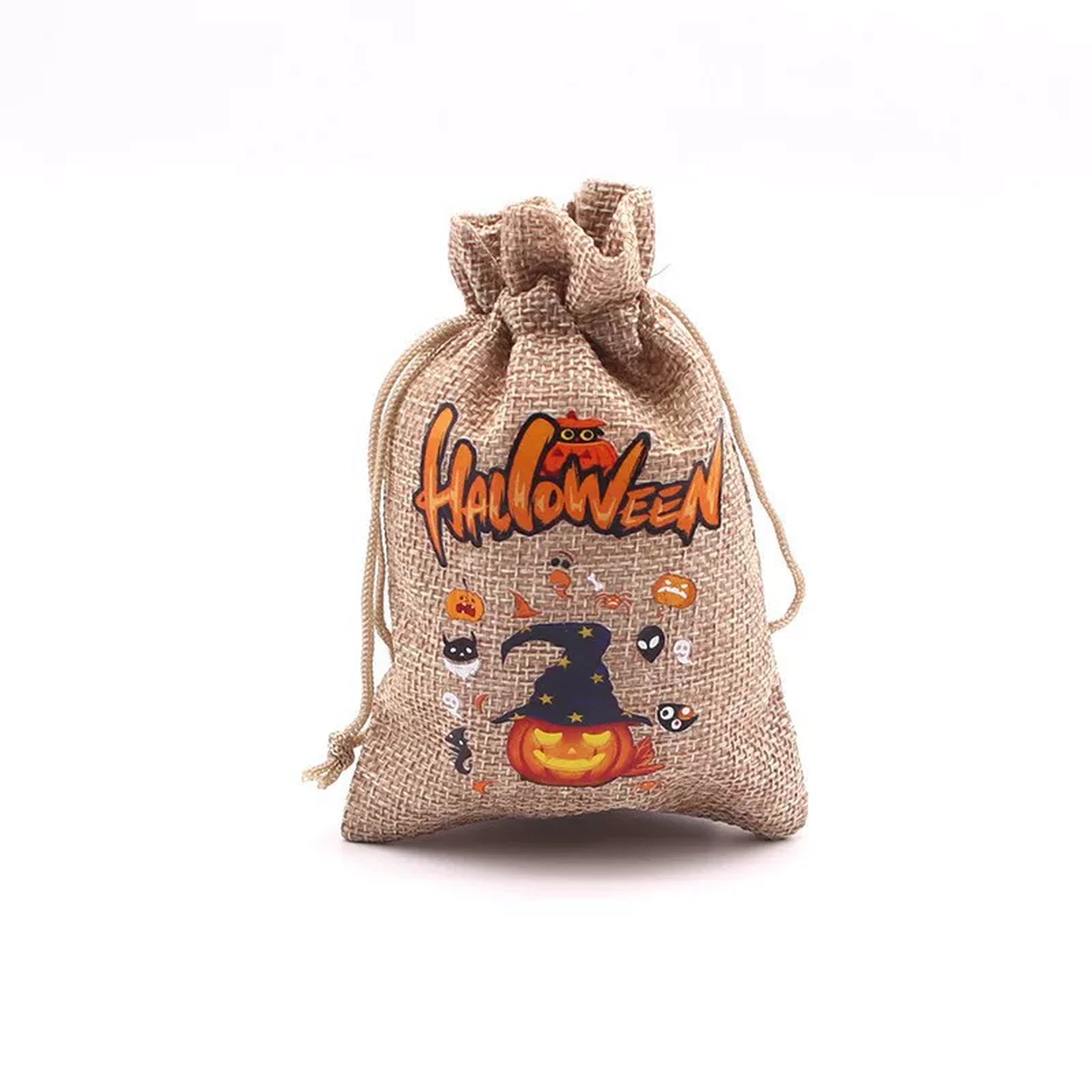 Faux-Burlap Drawstring Halloween Gift Pouches