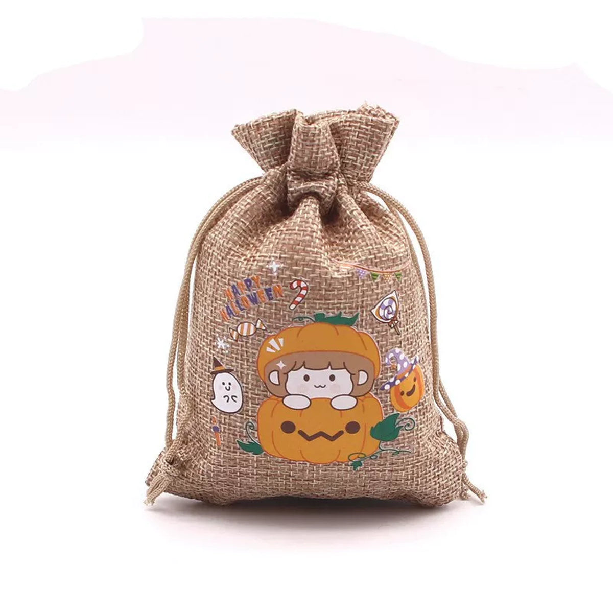 Faux-Burlap Drawstring Halloween Gift Pouches