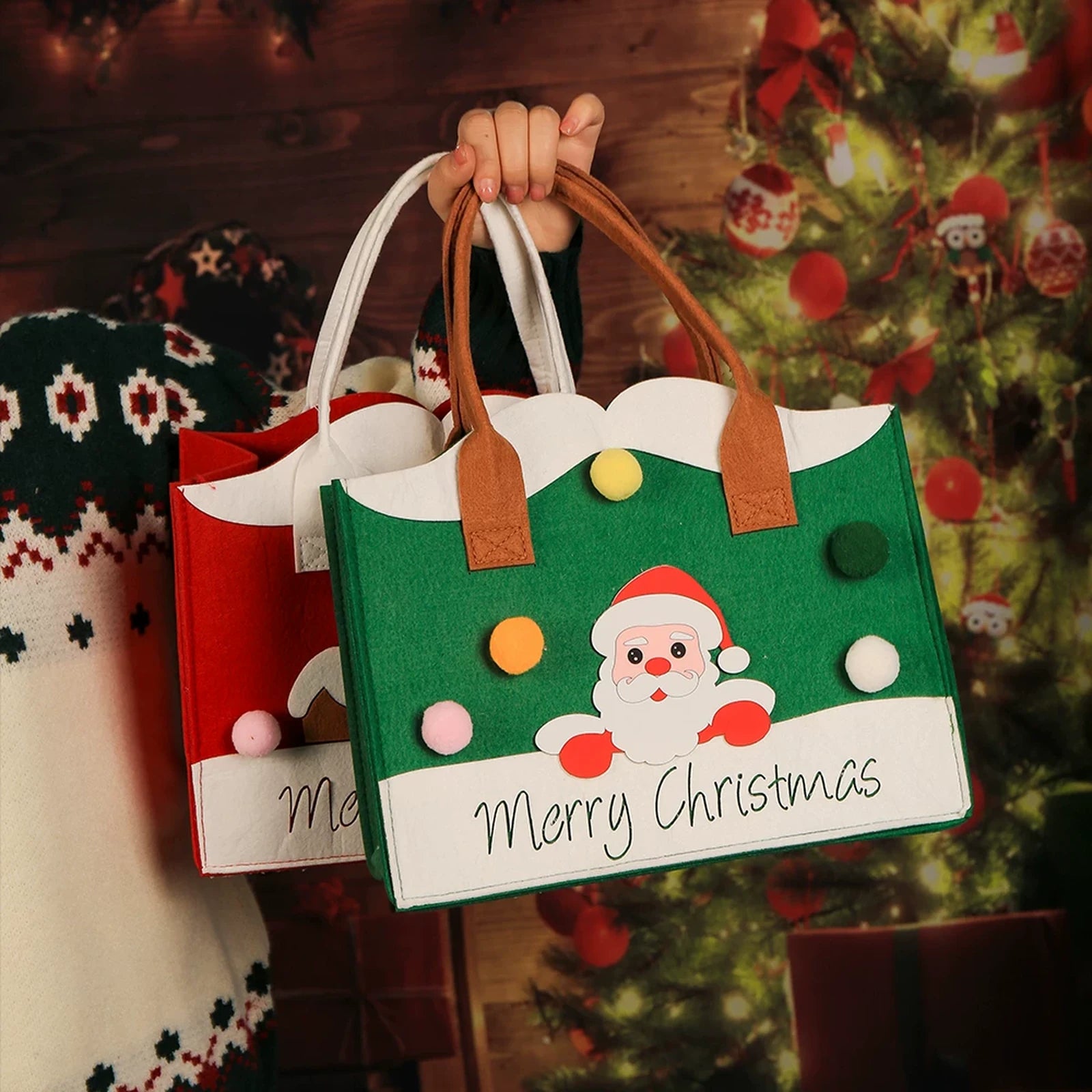 Felt Christmas Gift Tote Bags with Integrated Handles – product view