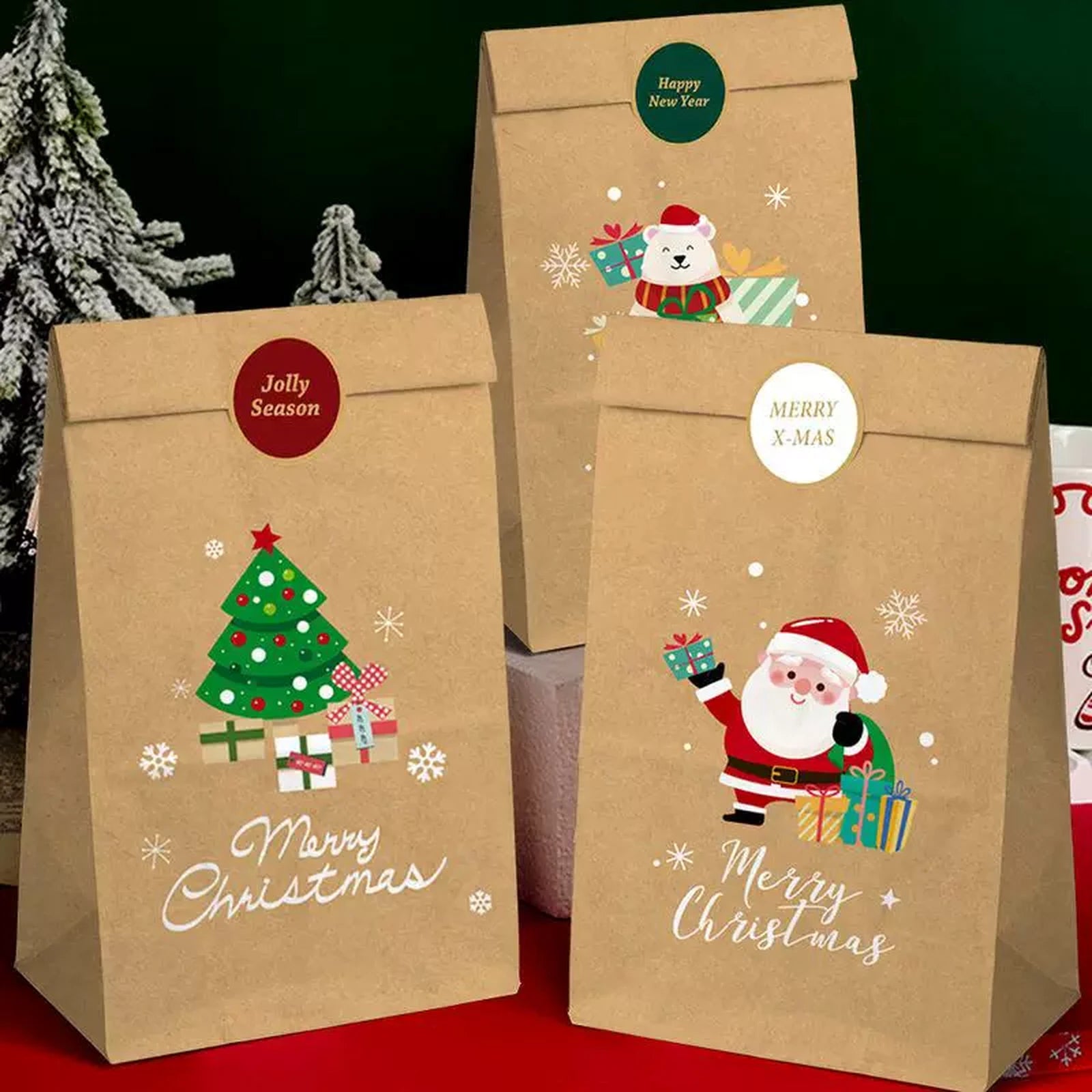 Flat-Bottom Kraft Christmas Gift Bags – product view