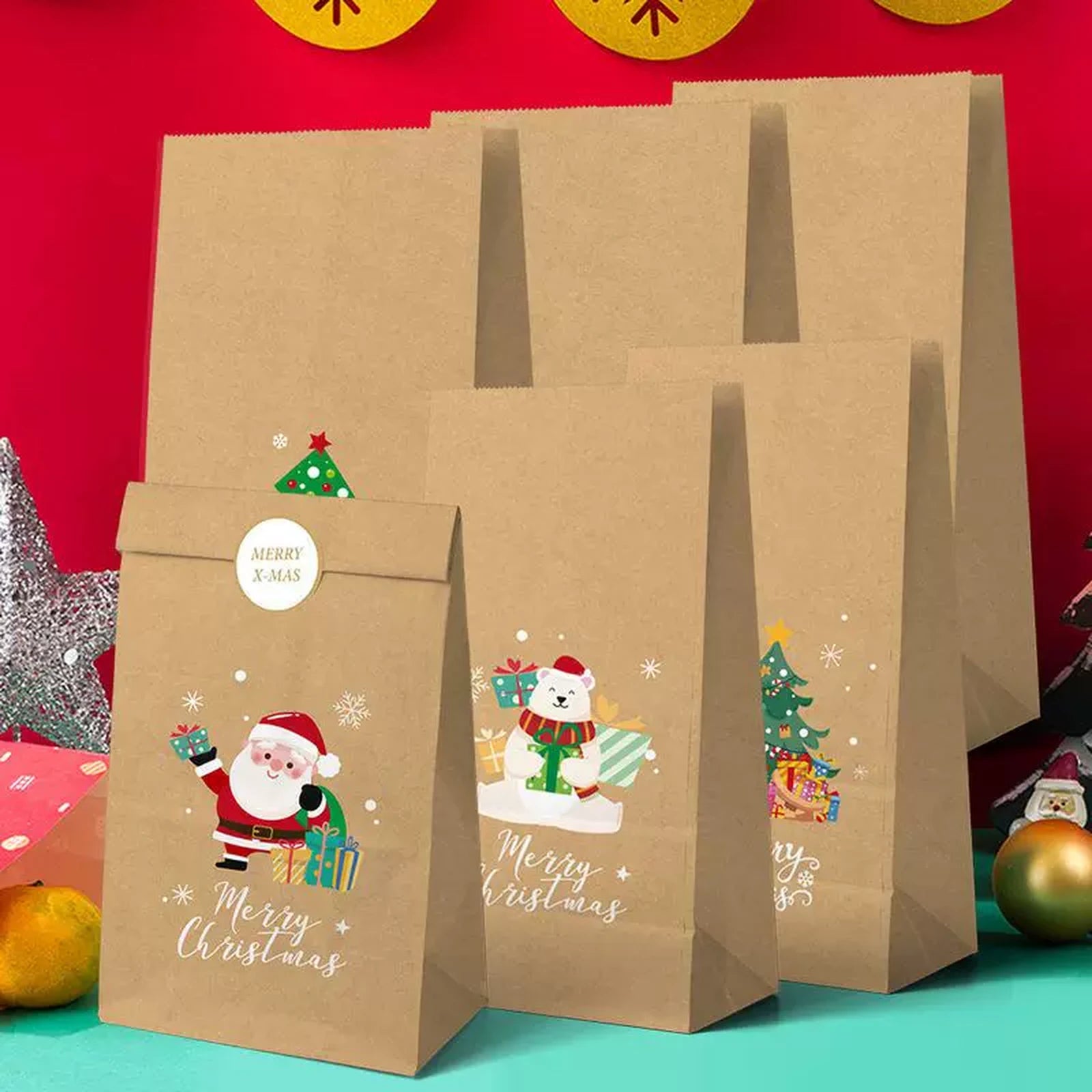 Flat-Bottom Kraft Christmas Gift Bags – product view