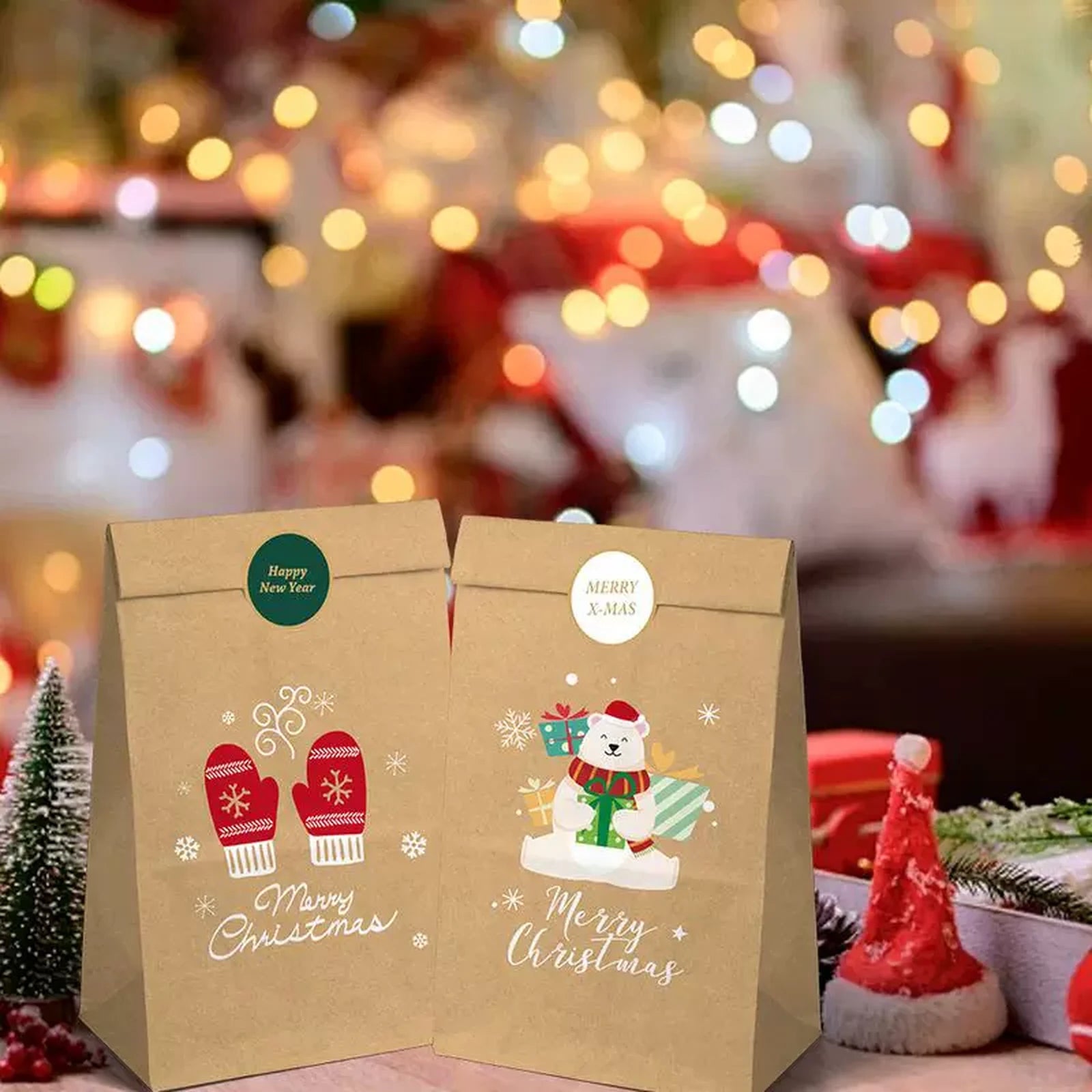 Flat-Bottom Kraft Christmas Gift Bags – product view