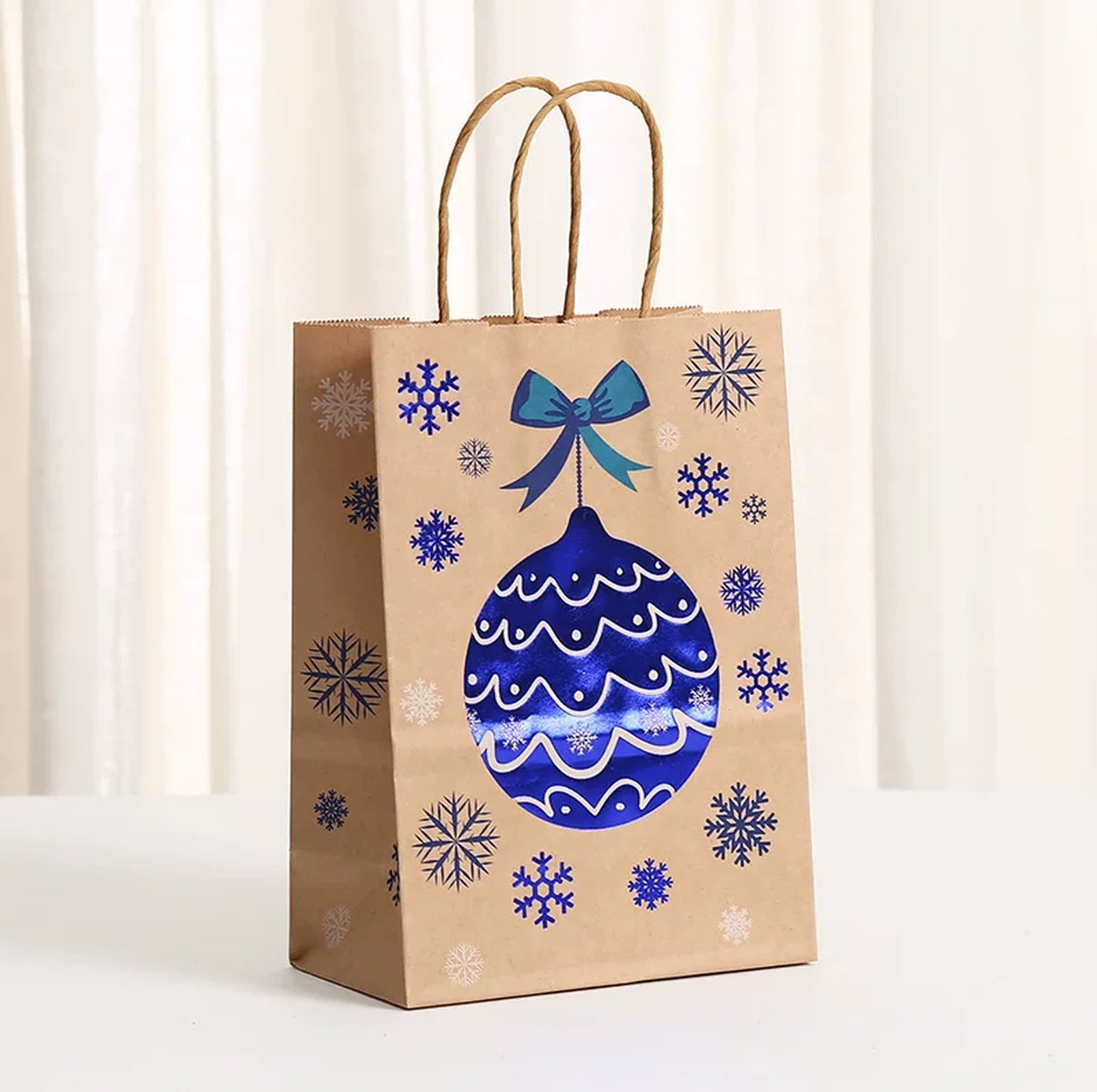 Foil-Stamped Kraft Christmas Gift Bags with Rope Handles – product view