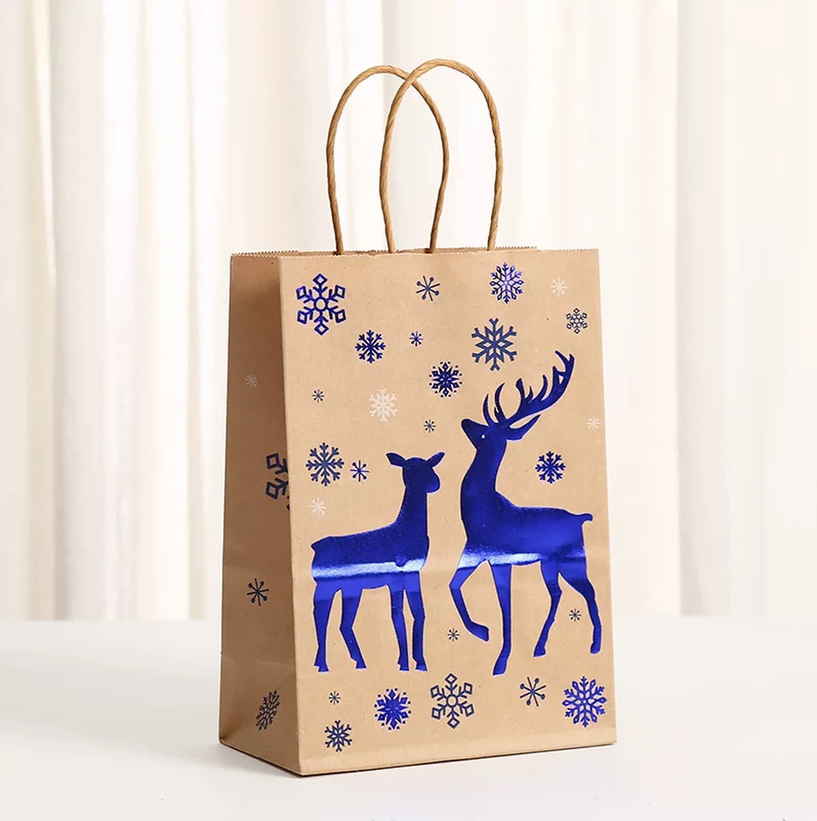 Foil-Stamped Kraft Christmas Gift Bags with Rope Handles – product view