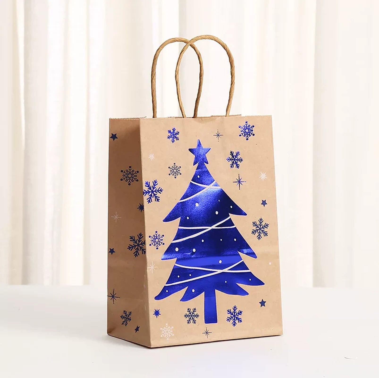 Foil-Stamped Kraft Christmas Gift Bags with Rope Handles – ready-stock variant