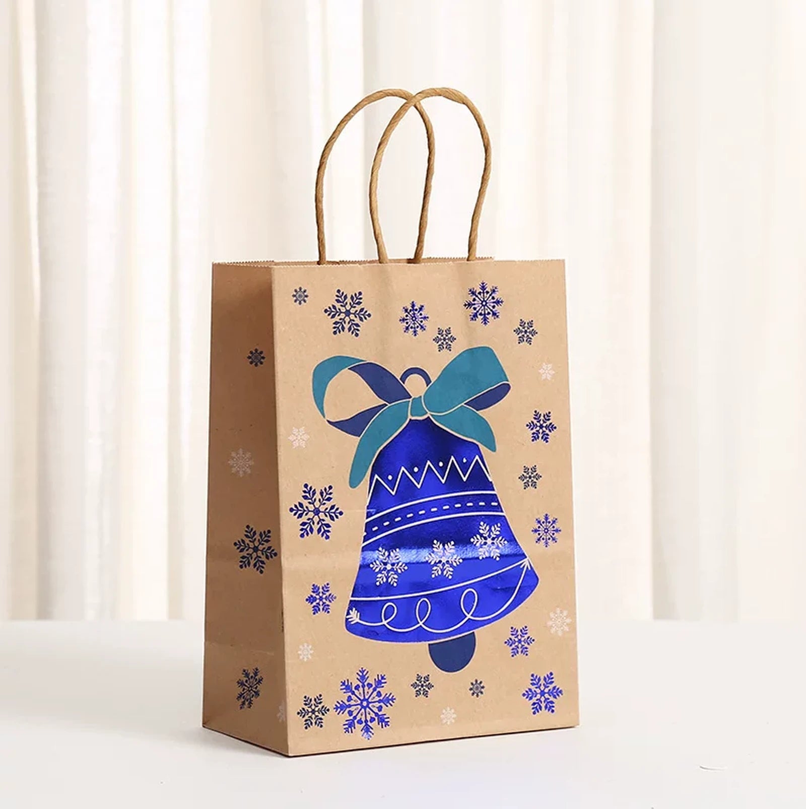 Foil-Stamped Kraft Christmas Gift Bags with Rope Handles – ready-stock variant