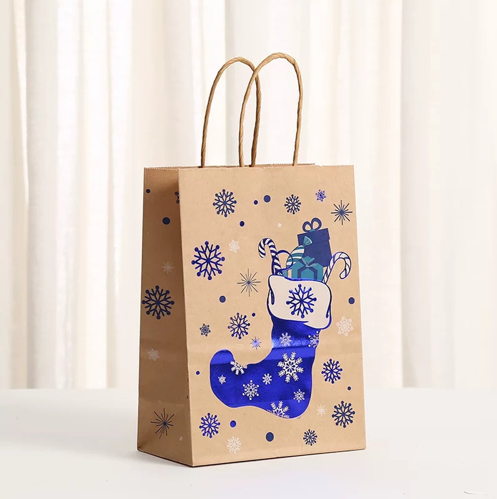 Foil-Stamped Kraft Christmas Gift Bags with Rope Handles – ready-stock variant