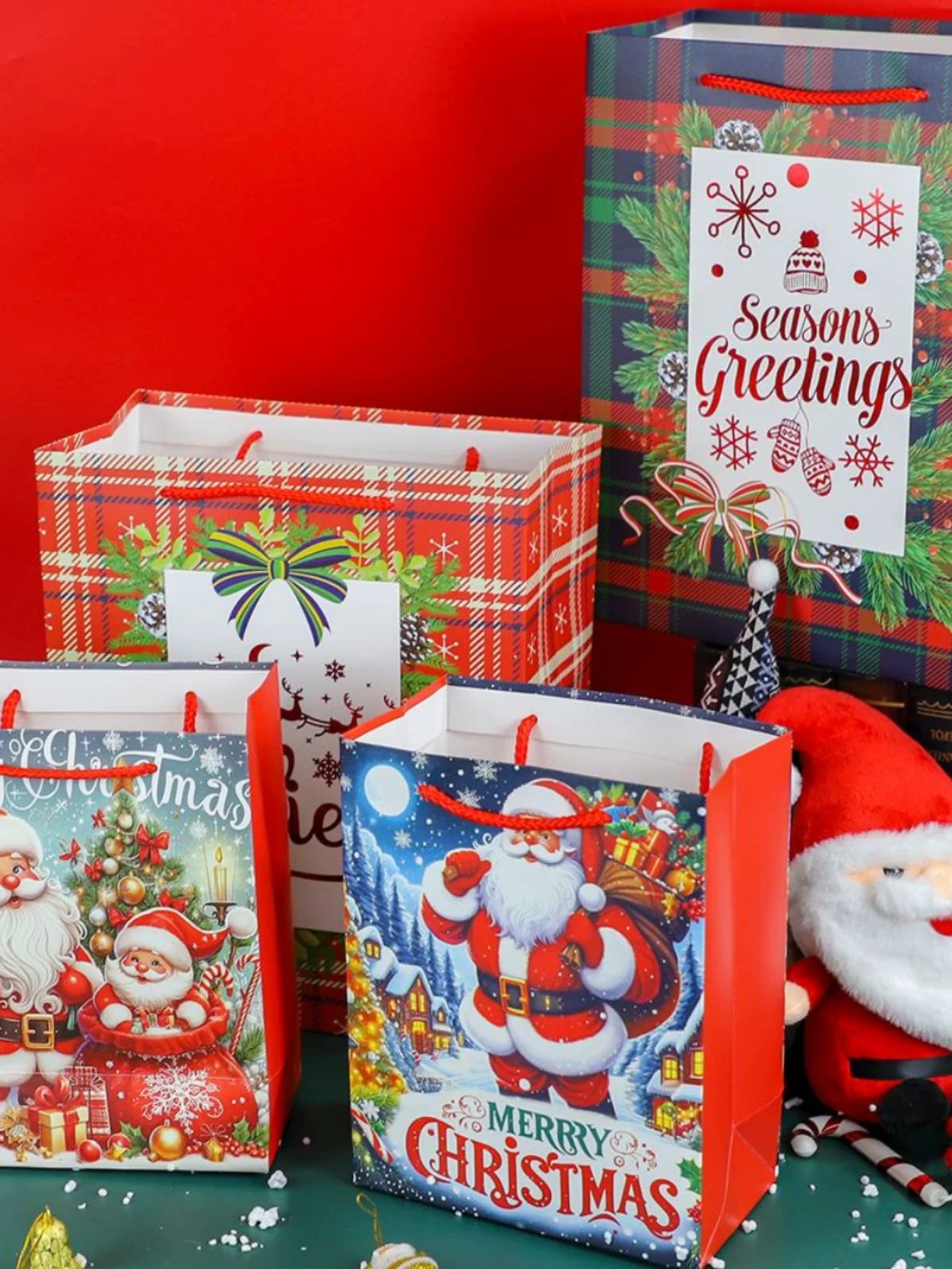 Foil-Stamped Rope-Handle Christmas Paper Gift Bags – product view