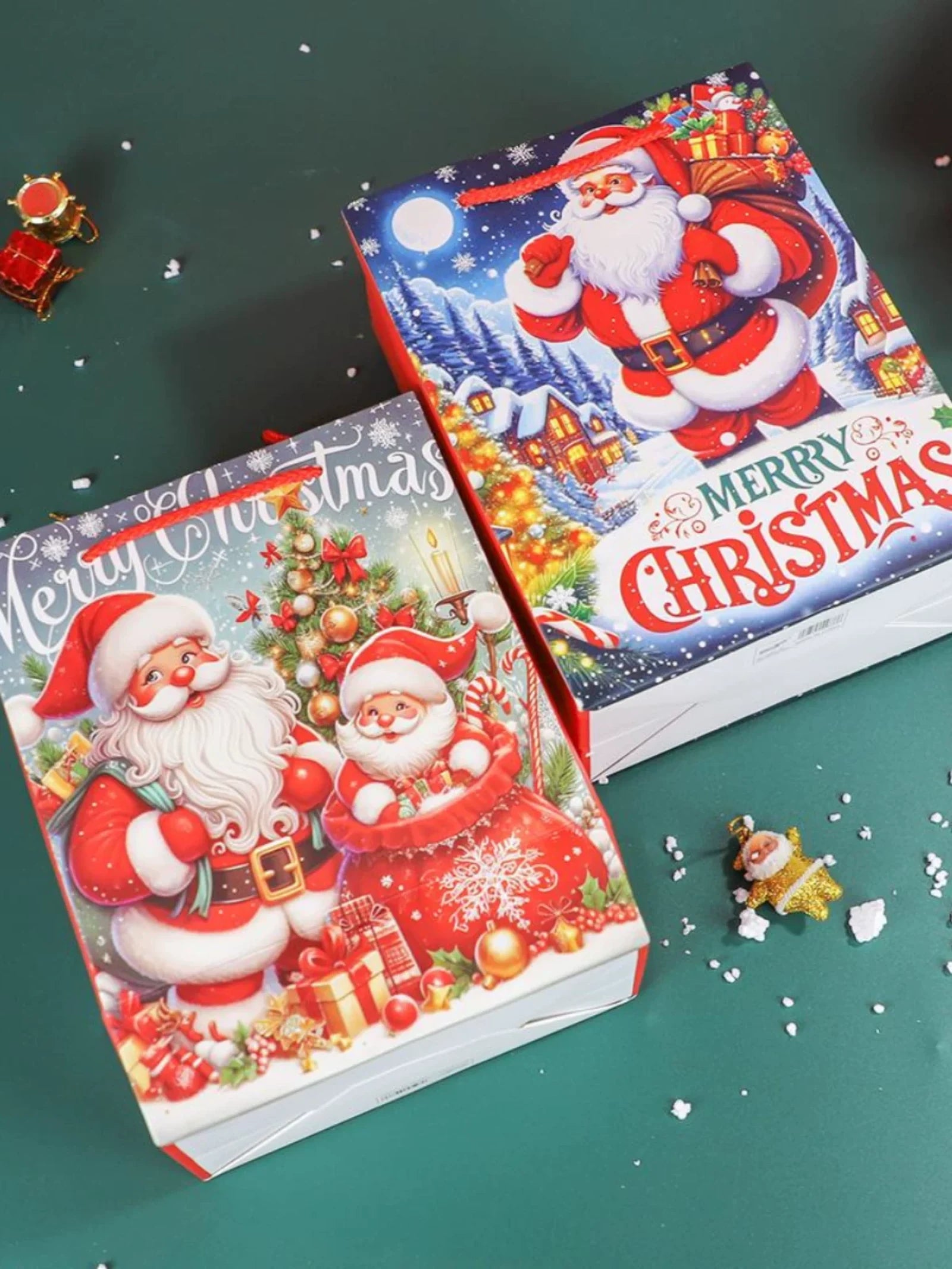 Foil-Stamped Rope-Handle Christmas Paper Gift Bags – product view