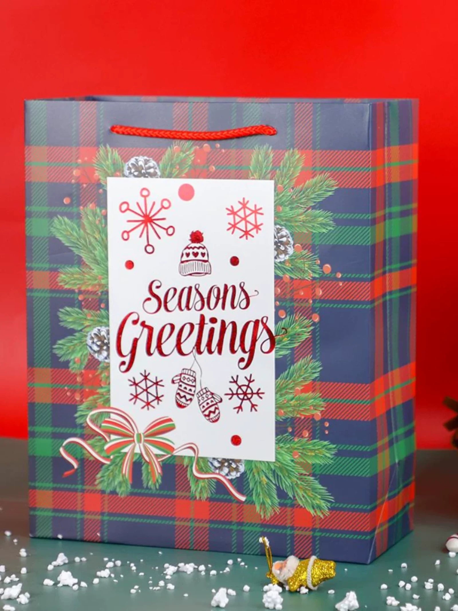 Foil-Stamped Rope-Handle Christmas Paper Gift Bags – product view