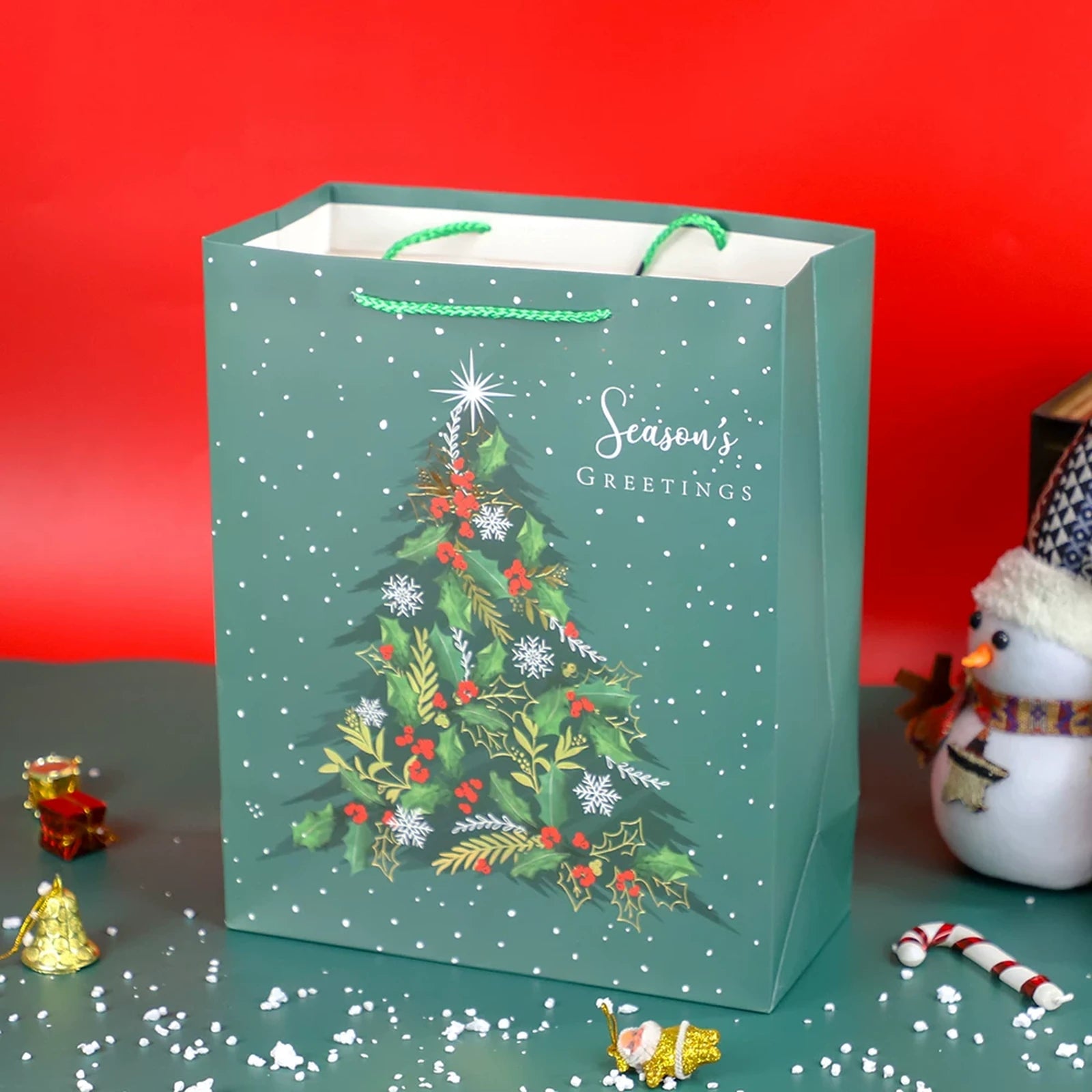 Foil-Stamped Rope-Handle Christmas Paper Gift Bags – ready-stock variant