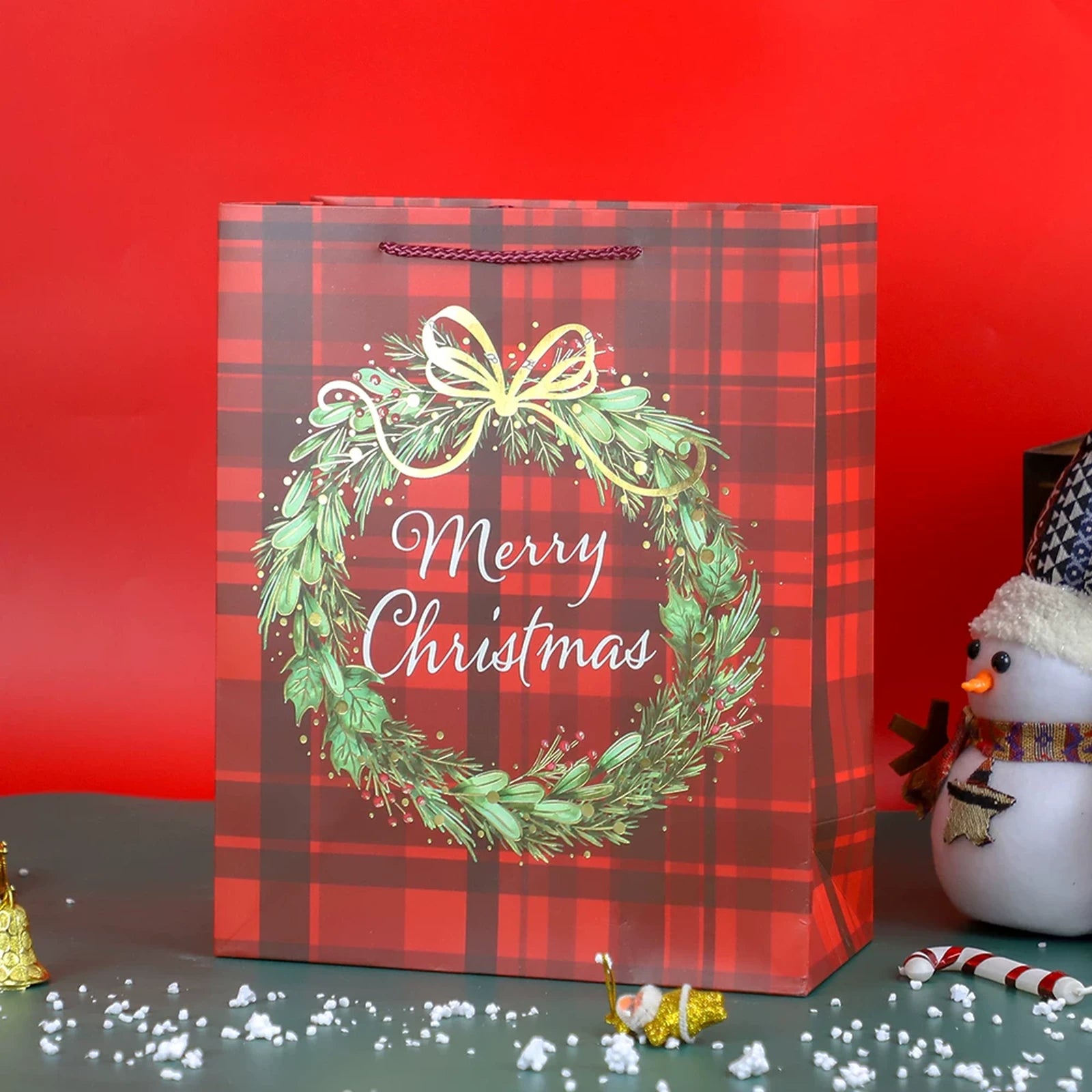 Foil-Stamped Rope-Handle Christmas Paper Gift Bags – ready-stock variant