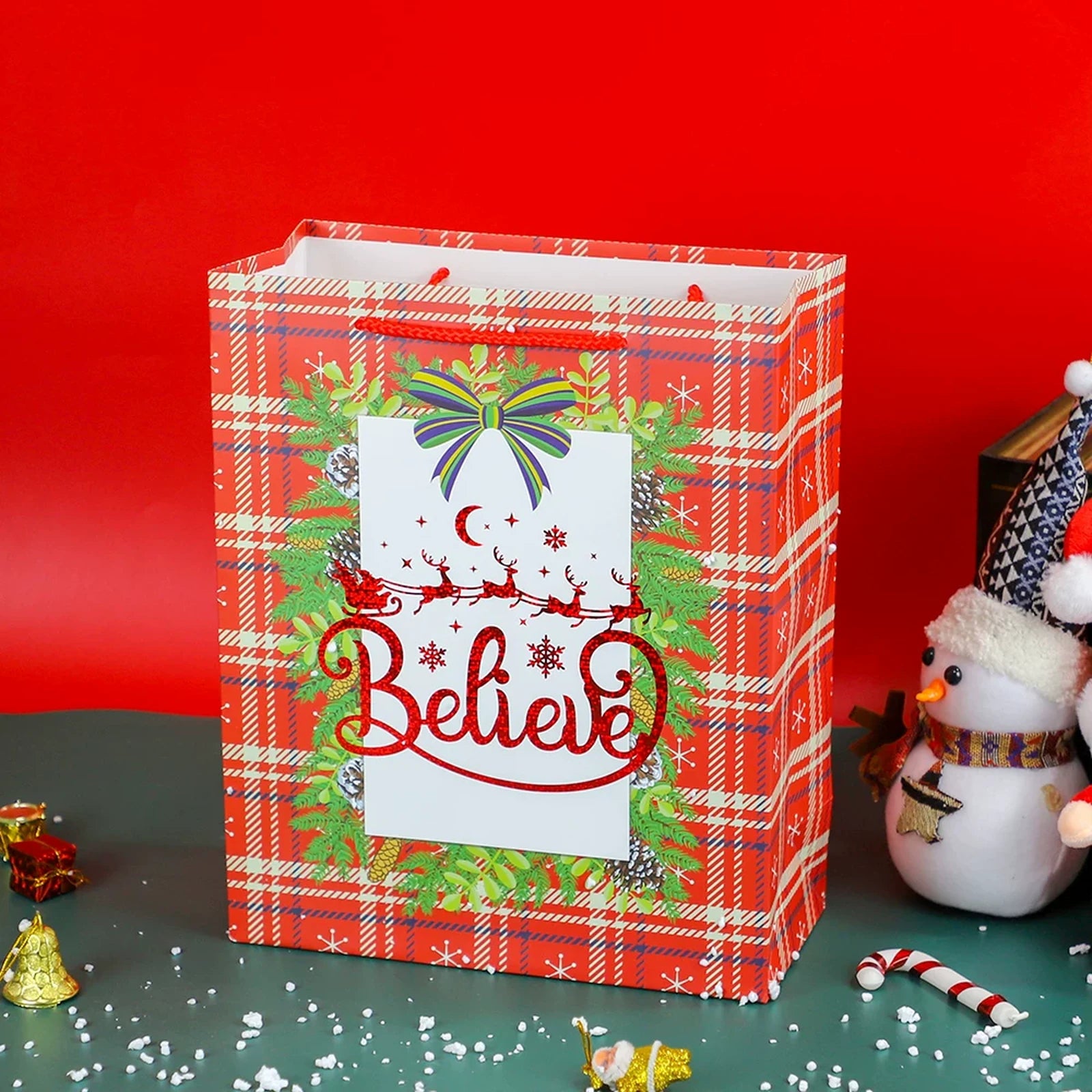 Foil-Stamped Rope-Handle Christmas Paper Gift Bags – ready-stock variant