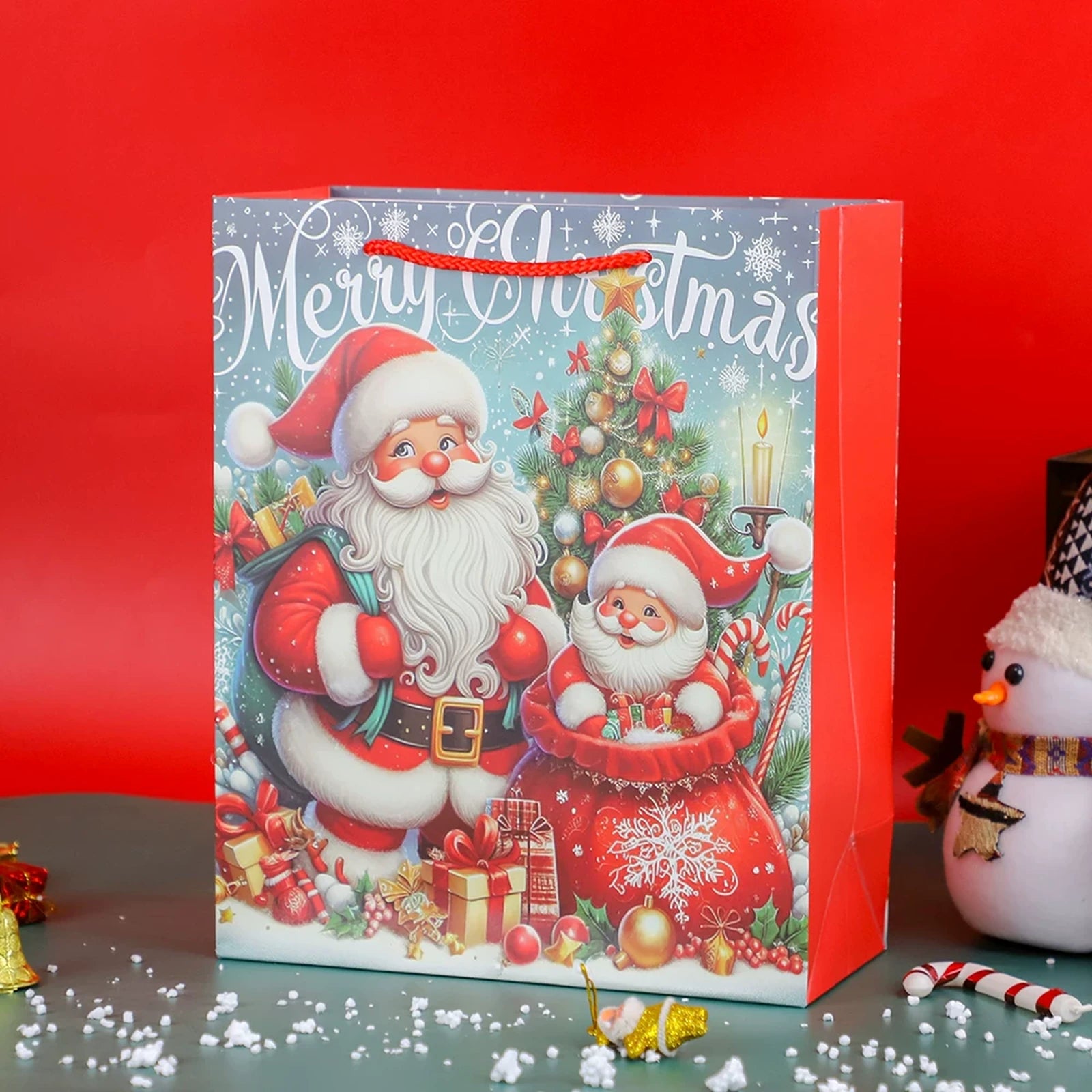 Foil-Stamped Rope-Handle Christmas Paper Gift Bags – ready-stock variant