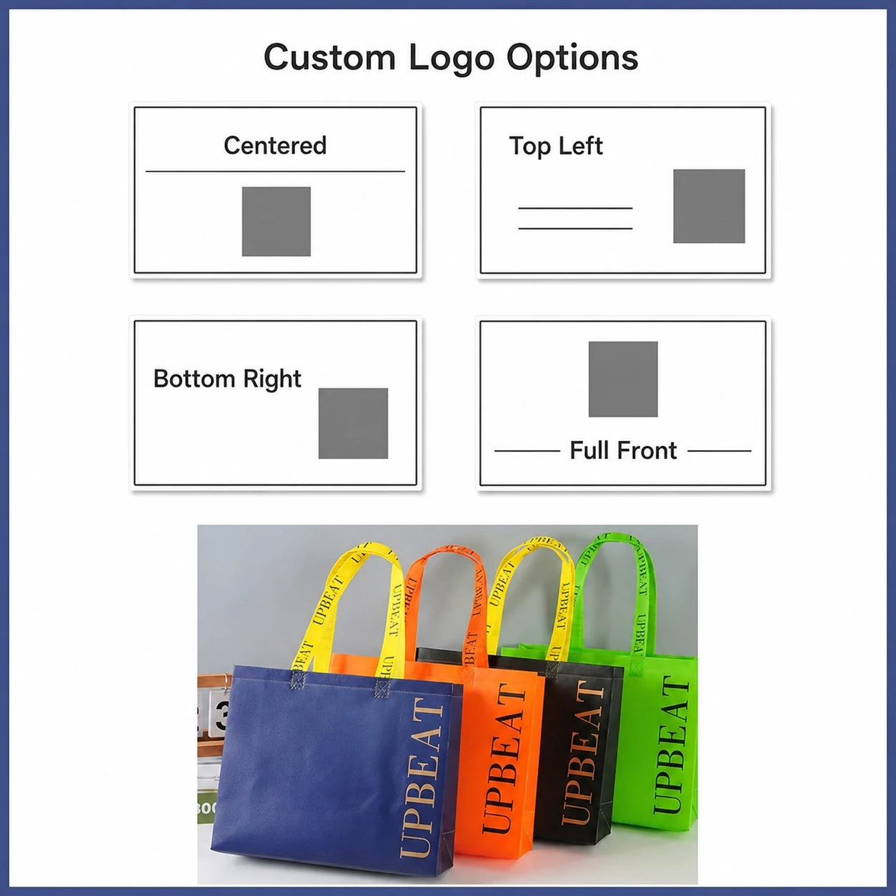 Custom logo placement options for shoulder non-woven tote bags
