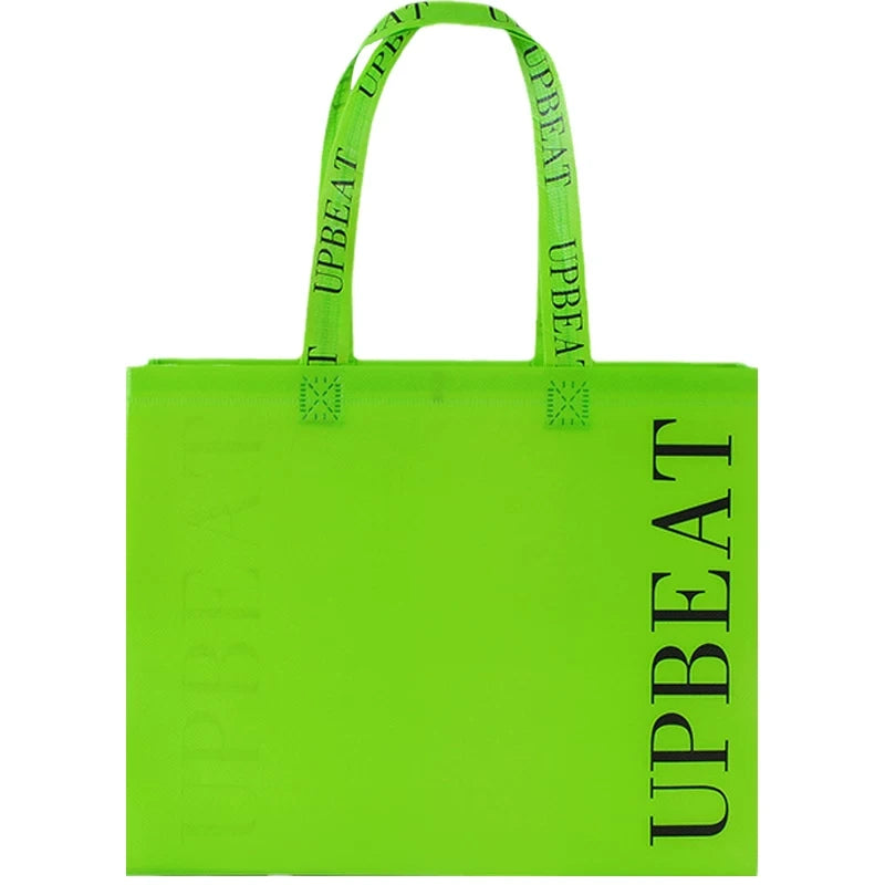 Green shoulder non-woven tote bag close-up
