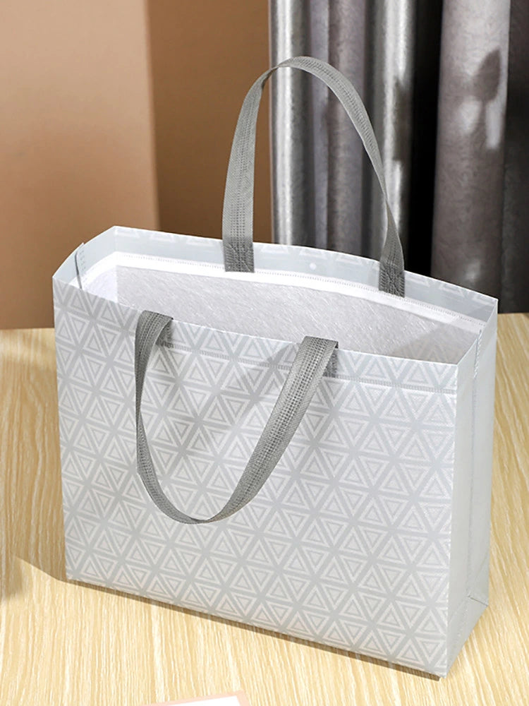 Geometric Laminated Non-Woven Tote Bags — Pink & Gray product view 4
