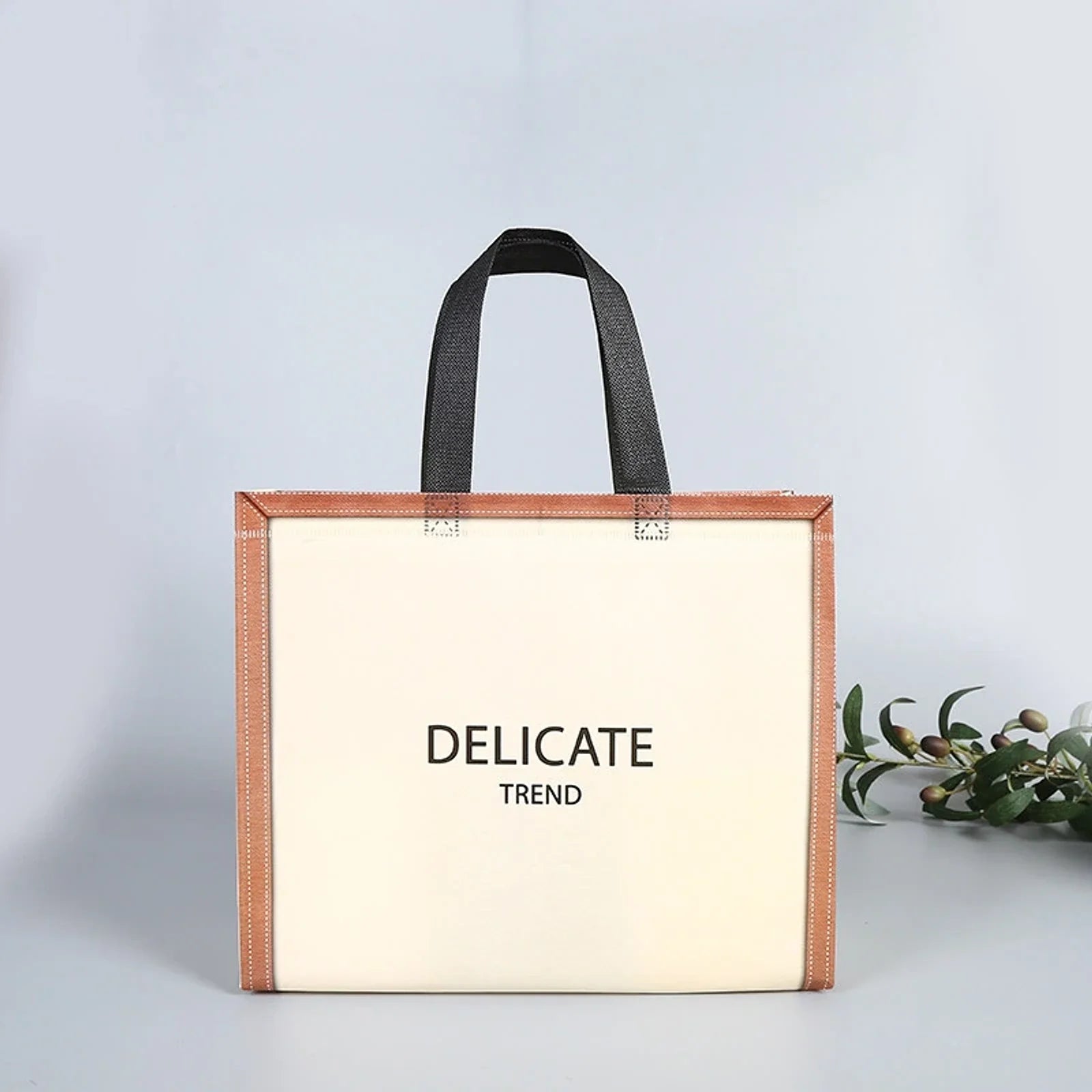Cream Gold-Frame gradient & framed laminated non-woven tote bags — 20 designs