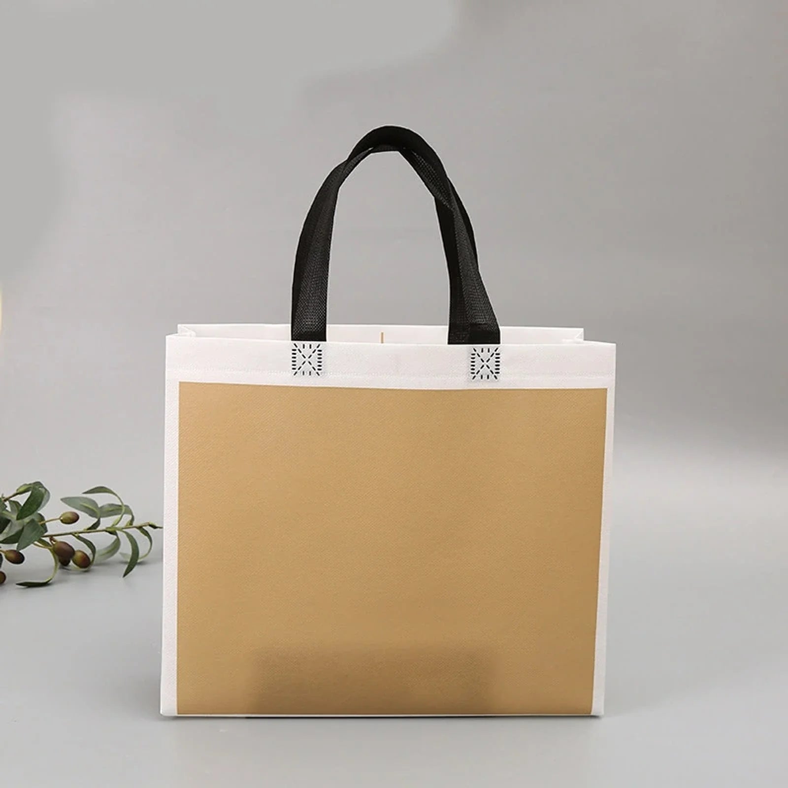 Khaki White-Frame gradient & framed laminated non-woven tote bags — 20 designs