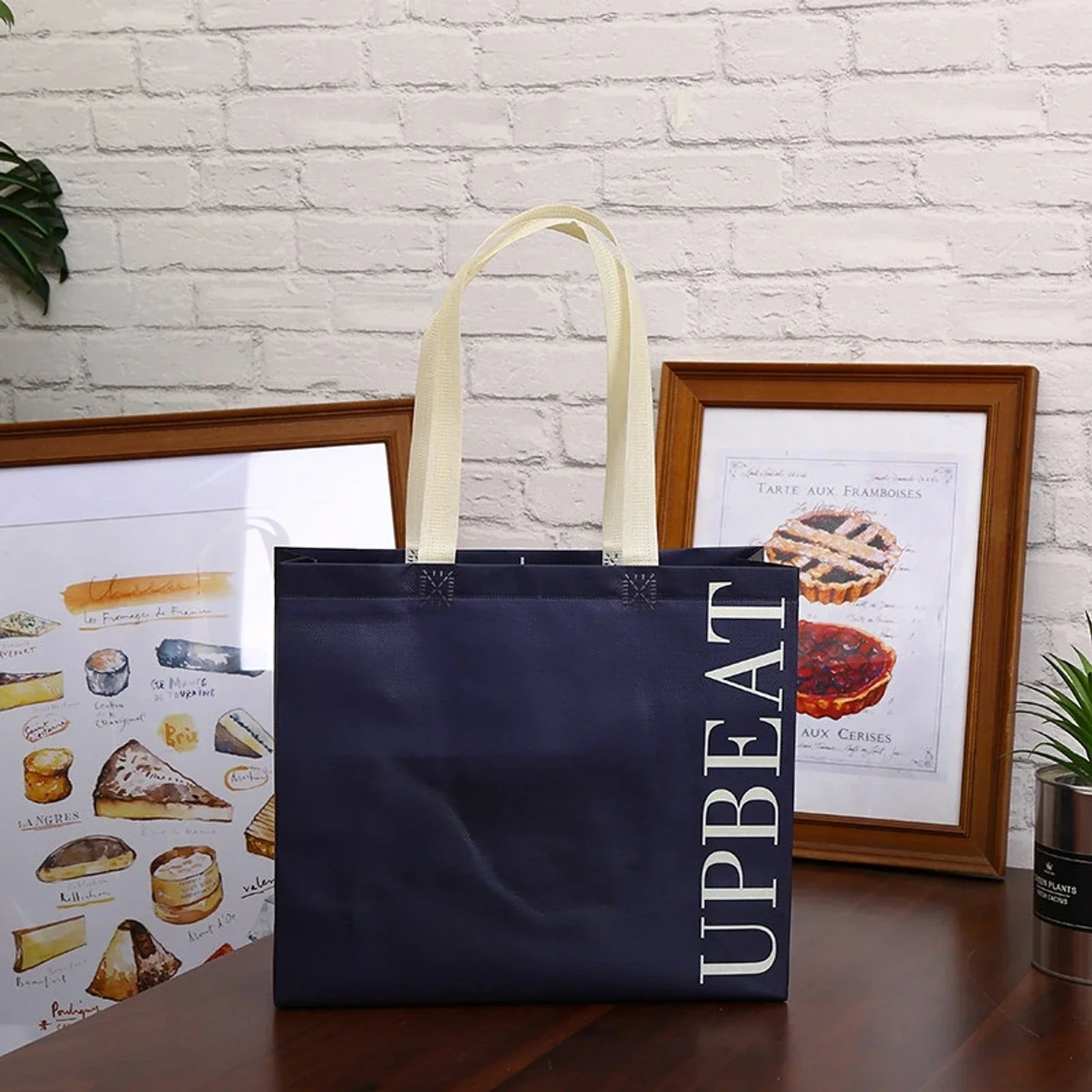 Soft Black Navy gradient & framed laminated non-woven tote bags — 20 designs