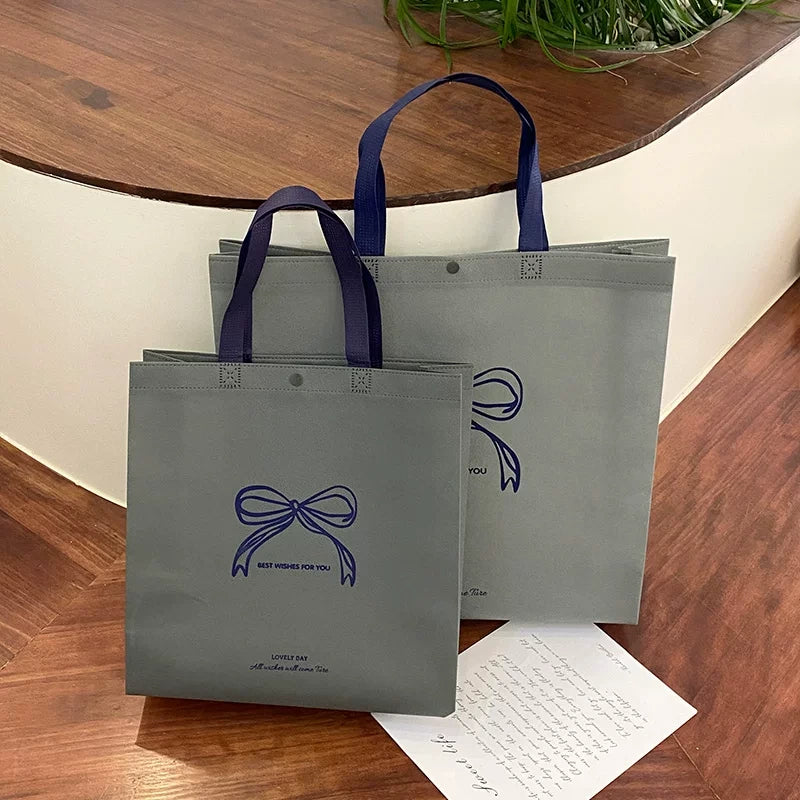 gray wishes bow non woven tote bag
