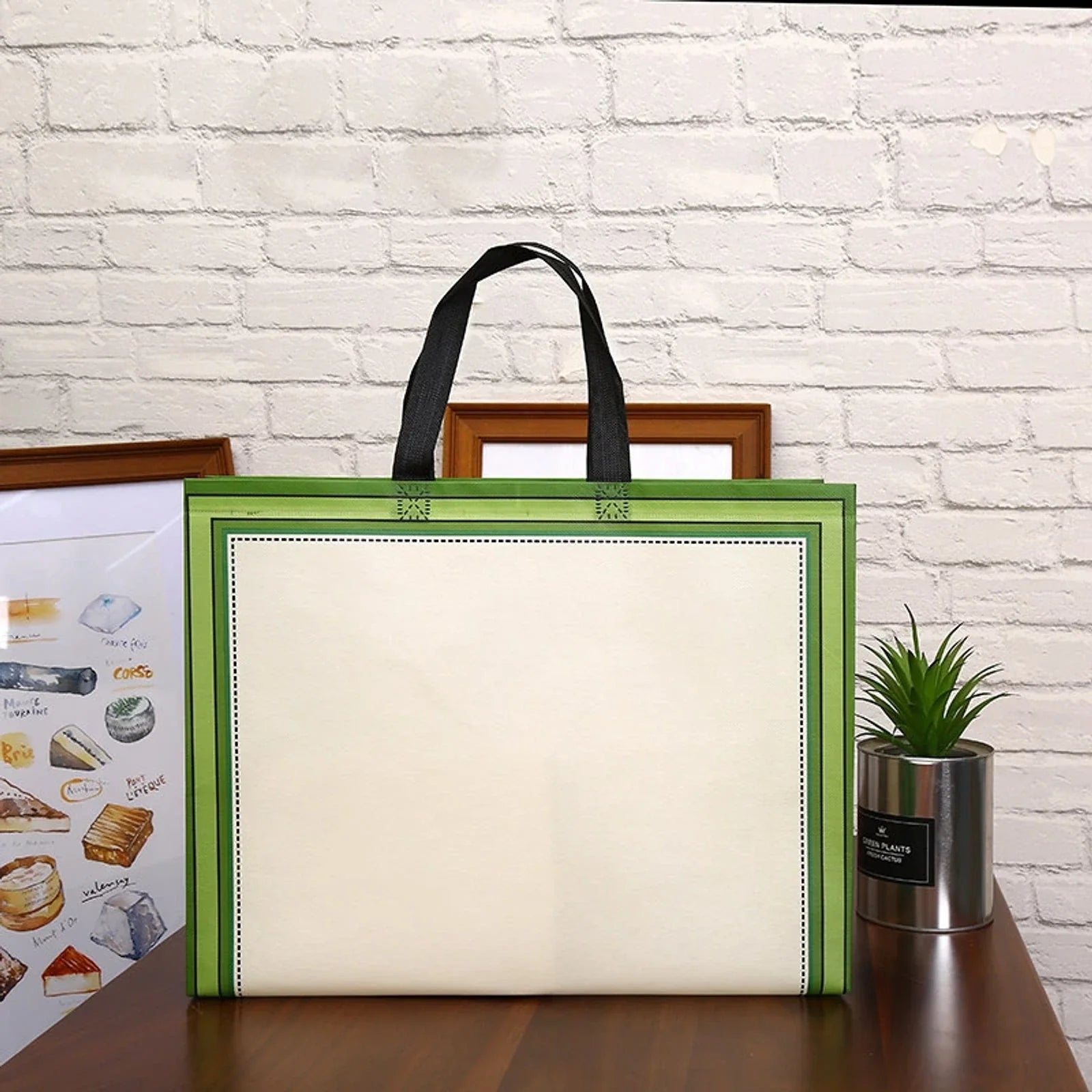 Green green & orange laminated non-woven tote bags — 4 designs