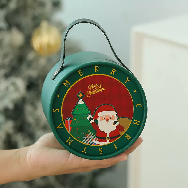 Green round Christmas apple gift box with loop handle