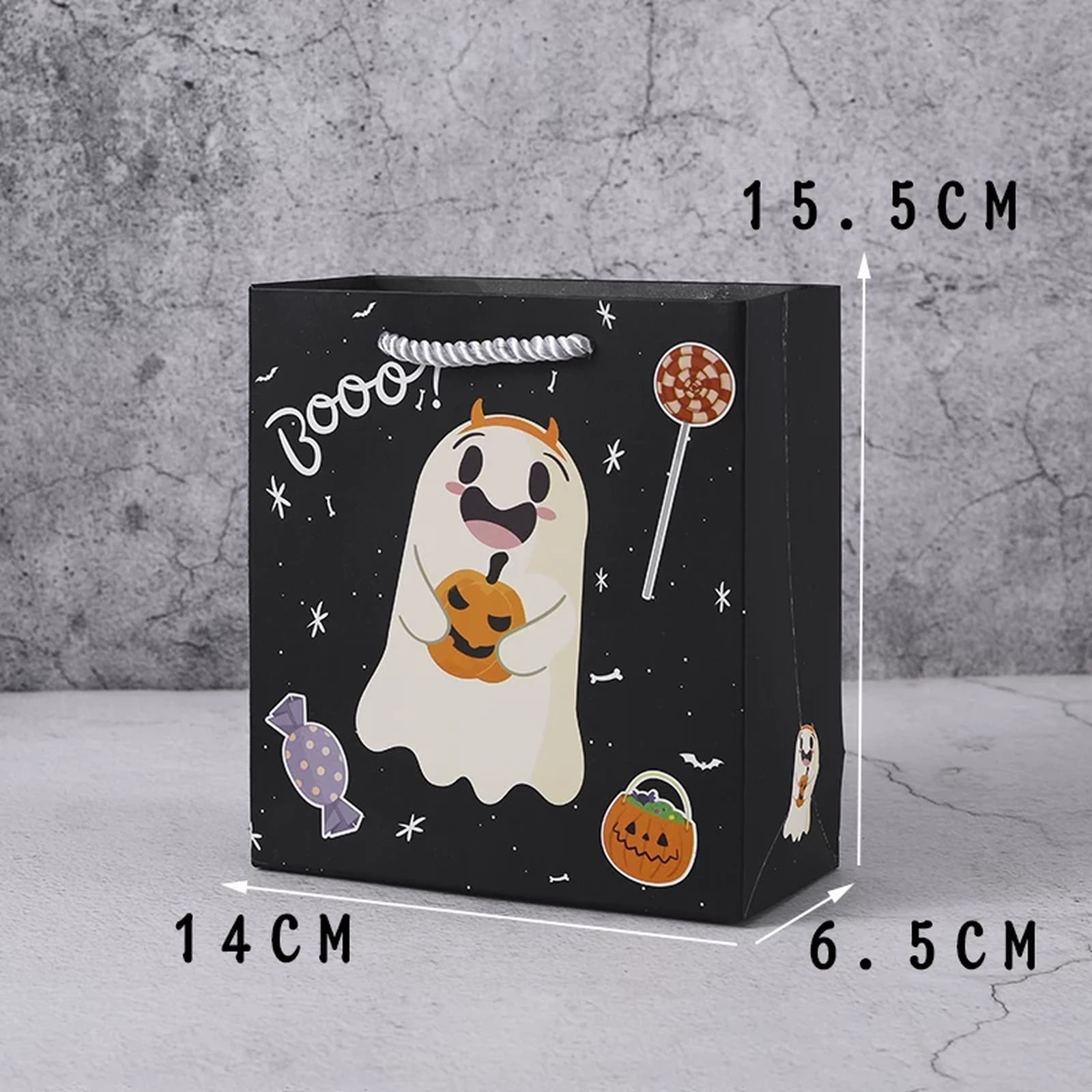Ghost-Print Halloween Paper Gift Bags with Rope Handles – product variant