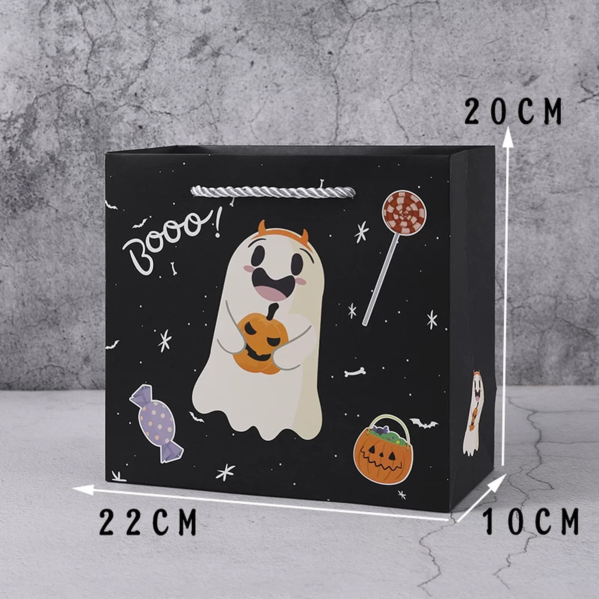 Ghost-Print Halloween Paper Gift Bags with Rope Handles – product variant
