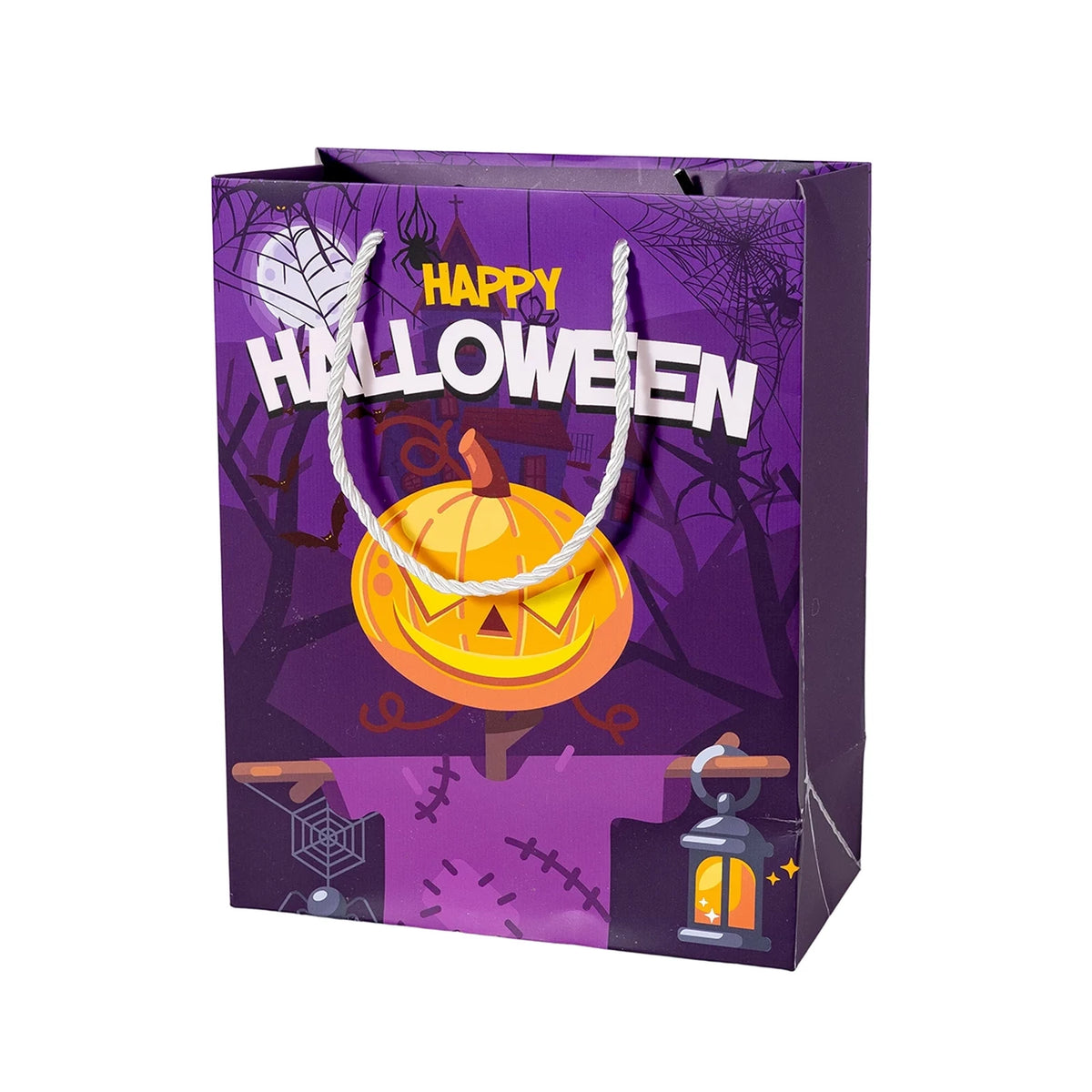White Cardstock Halloween Gift Bags with Carry Handles