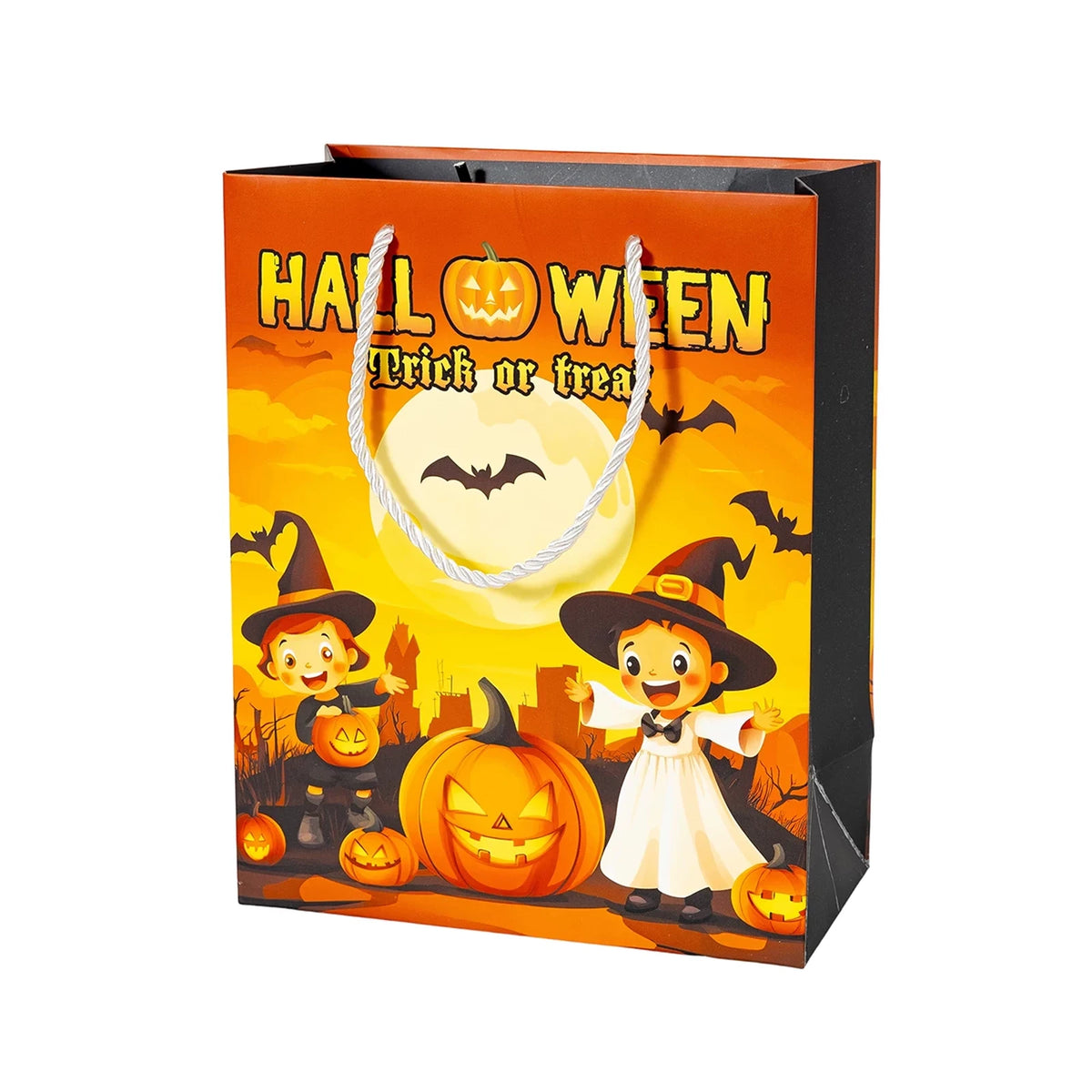 White Cardstock Halloween Gift Bags with Carry Handles
