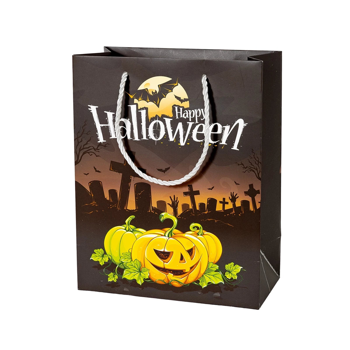 White Cardstock Halloween Gift Bags with Carry Handles