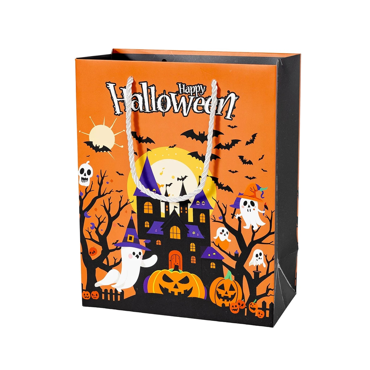 White Cardstock Halloween Gift Bags with Carry Handles