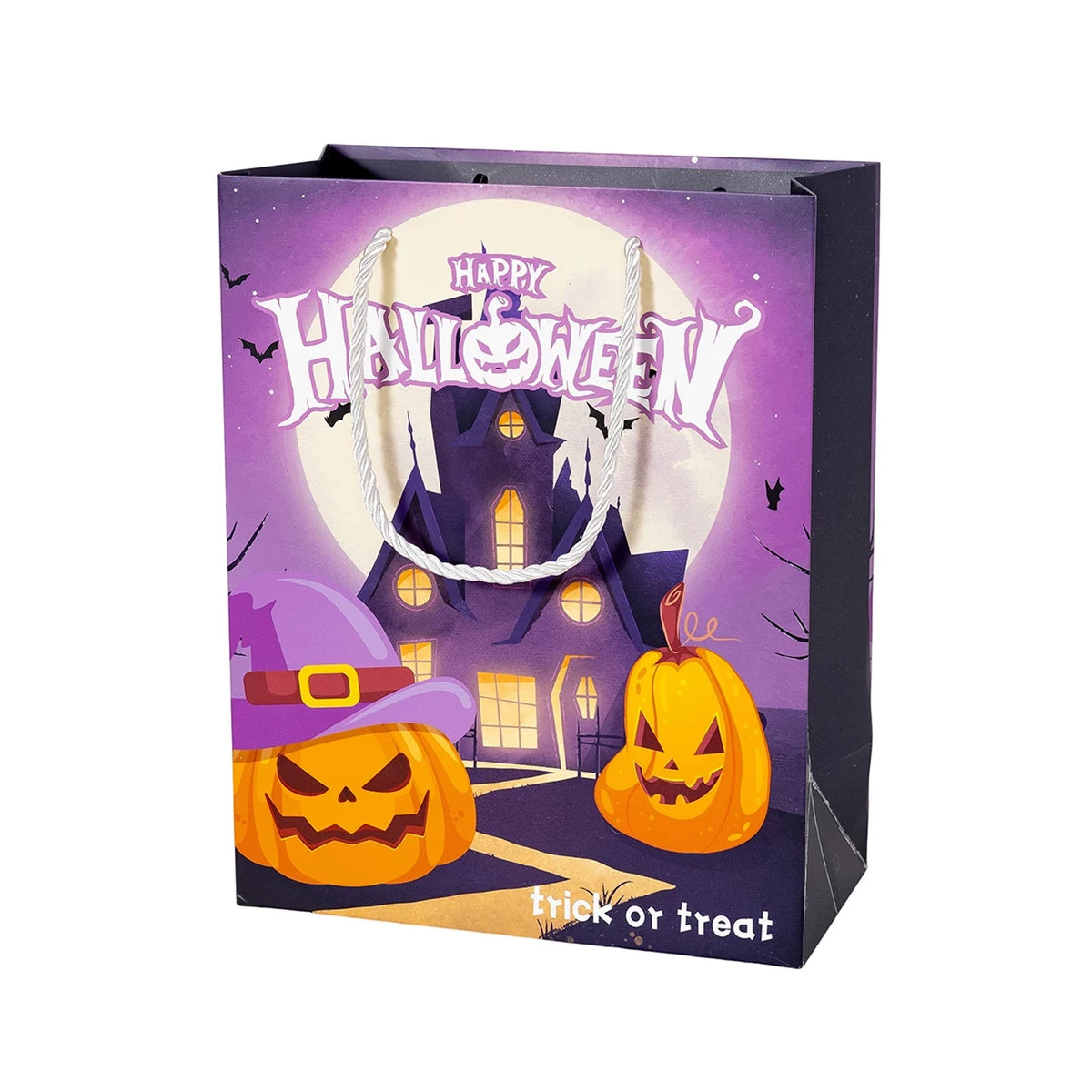 White Cardstock Halloween Gift Bags with Carry Handles