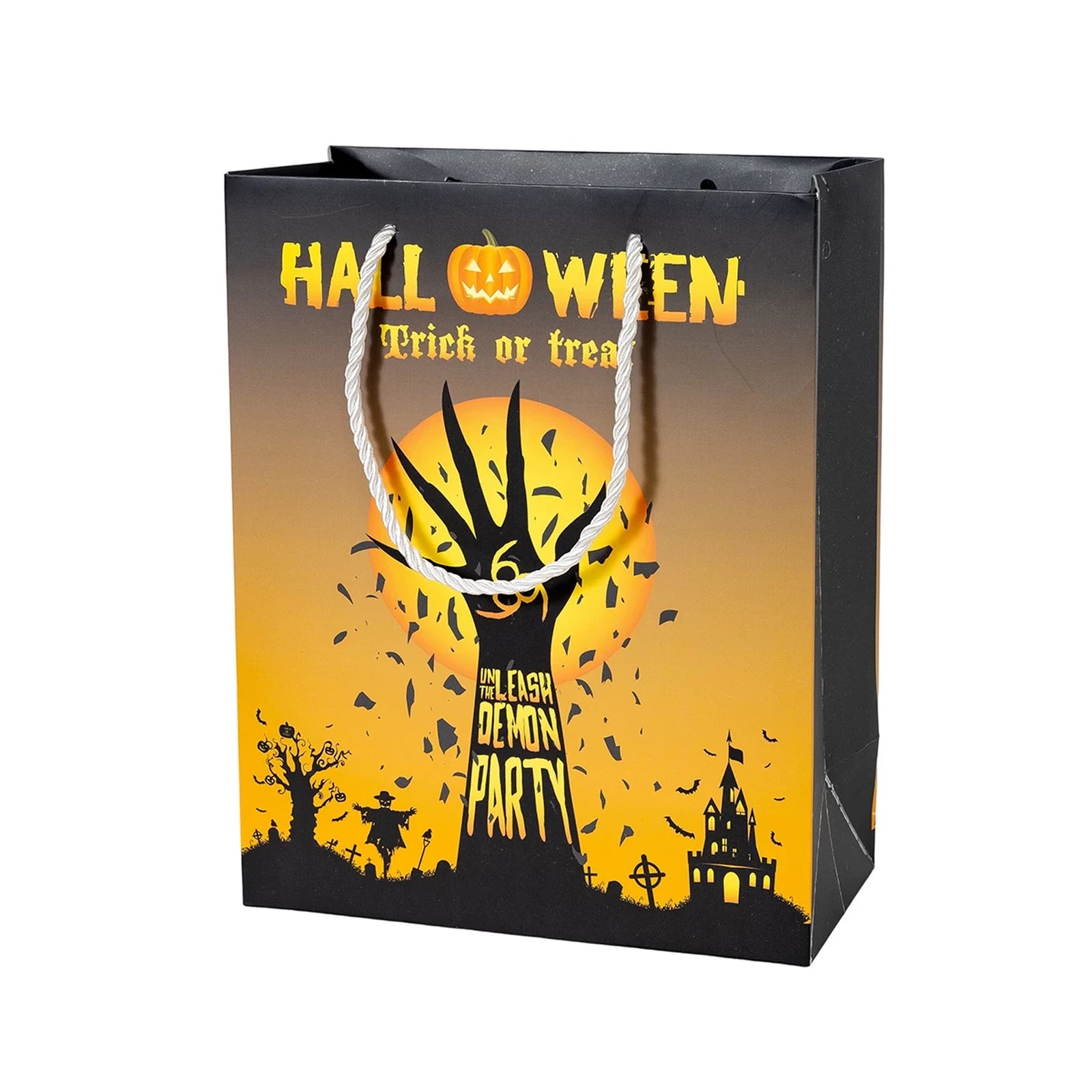 White Cardstock Halloween Gift Bags with Carry Handles